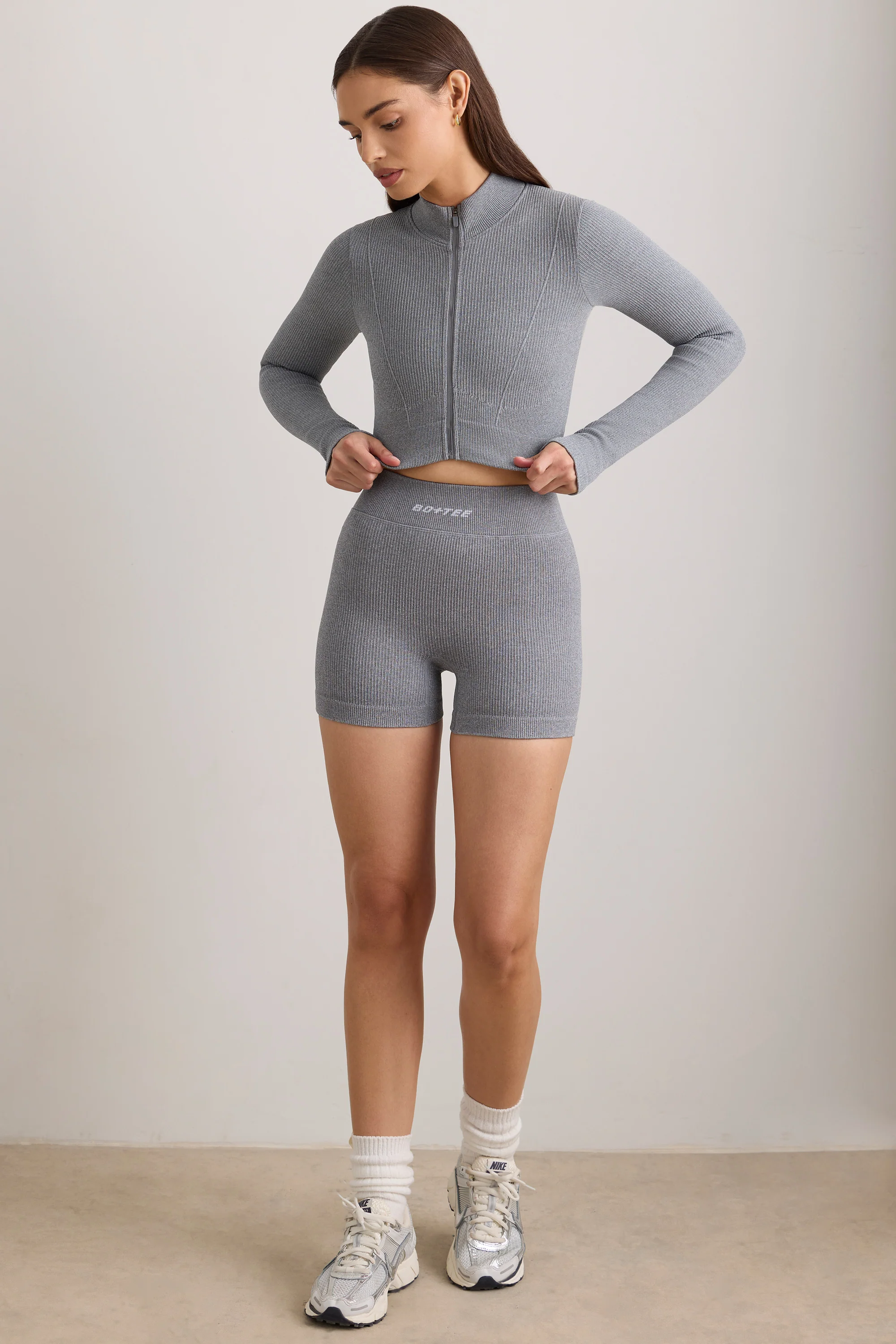 FlexiRib Cropped Jacket in Grey Melange - Image 6