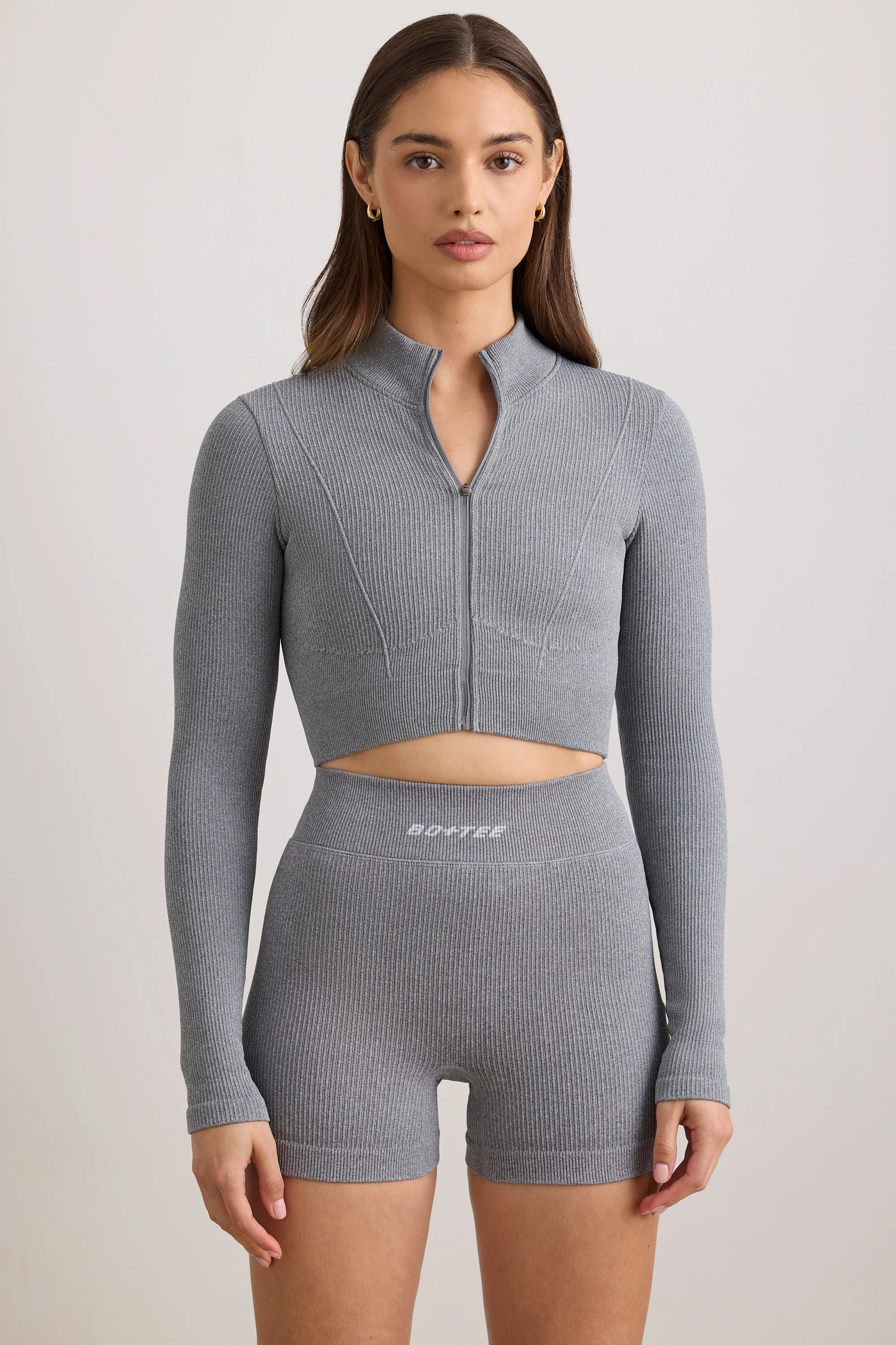 FlexiRib Cropped Jacket in Grey Melange - Image 8