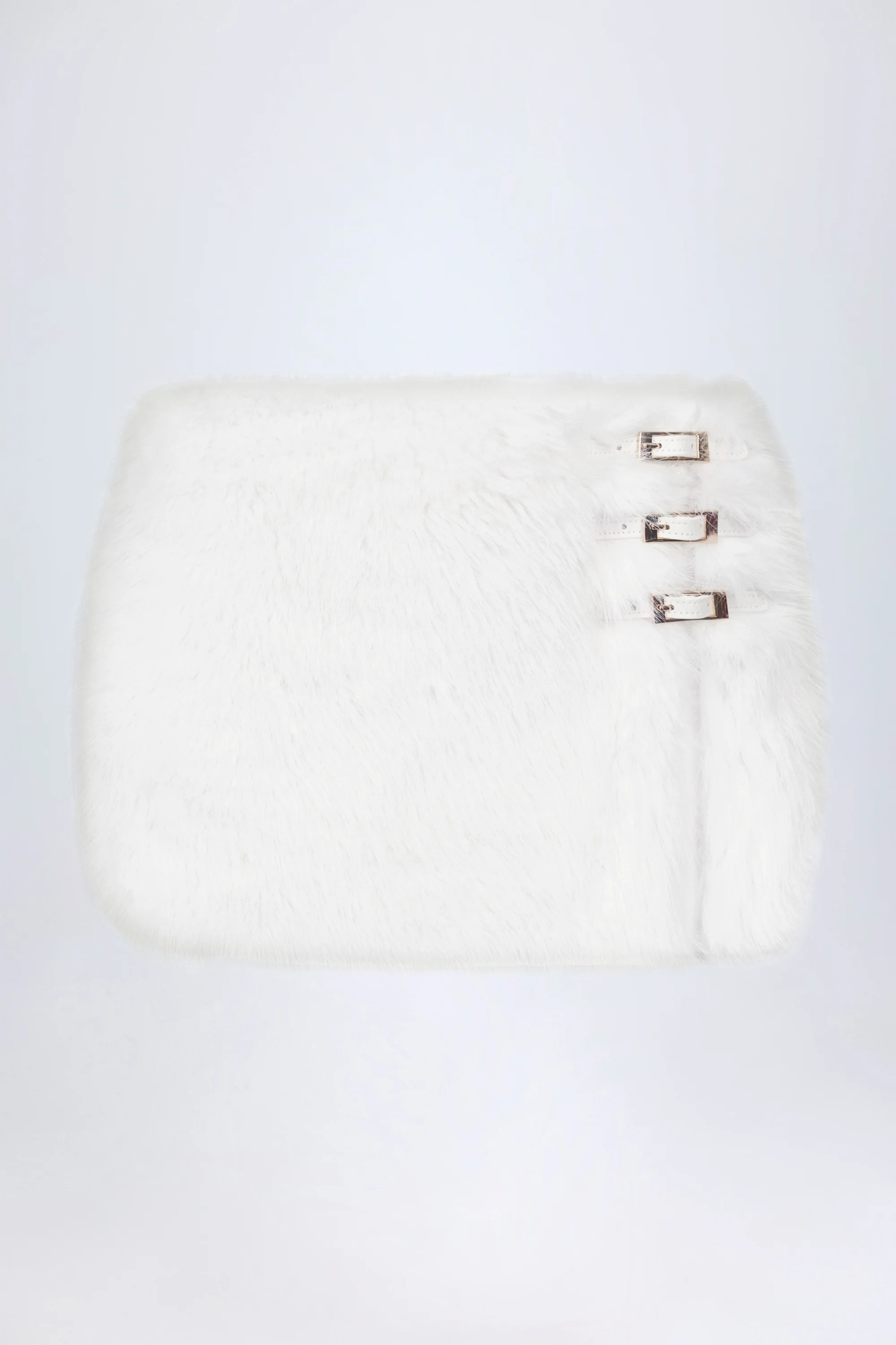 Buckle-Detail Faux Fur Micro Mini Skirt in White - Image 5