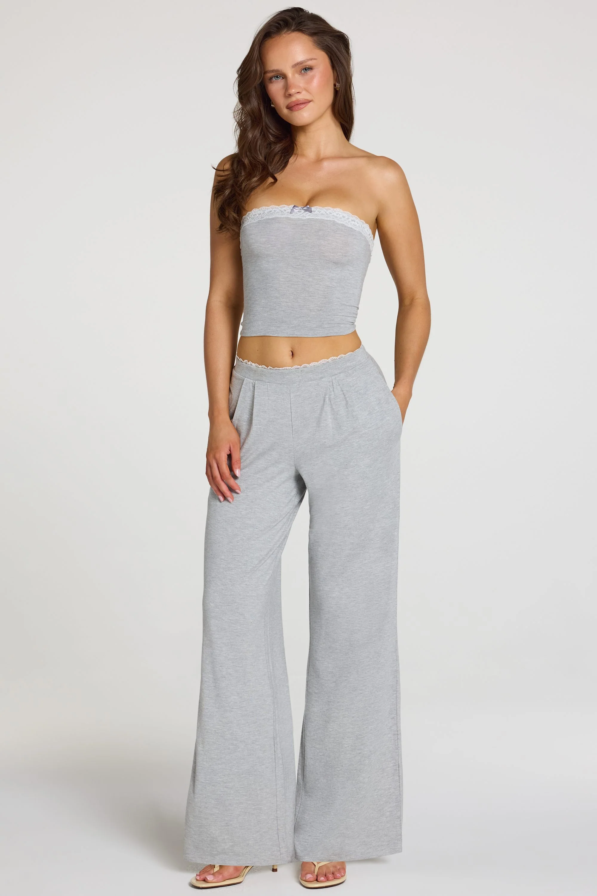 Modal Mid-Rise Wide-Leg Trousers in Grey Marl - Image 8