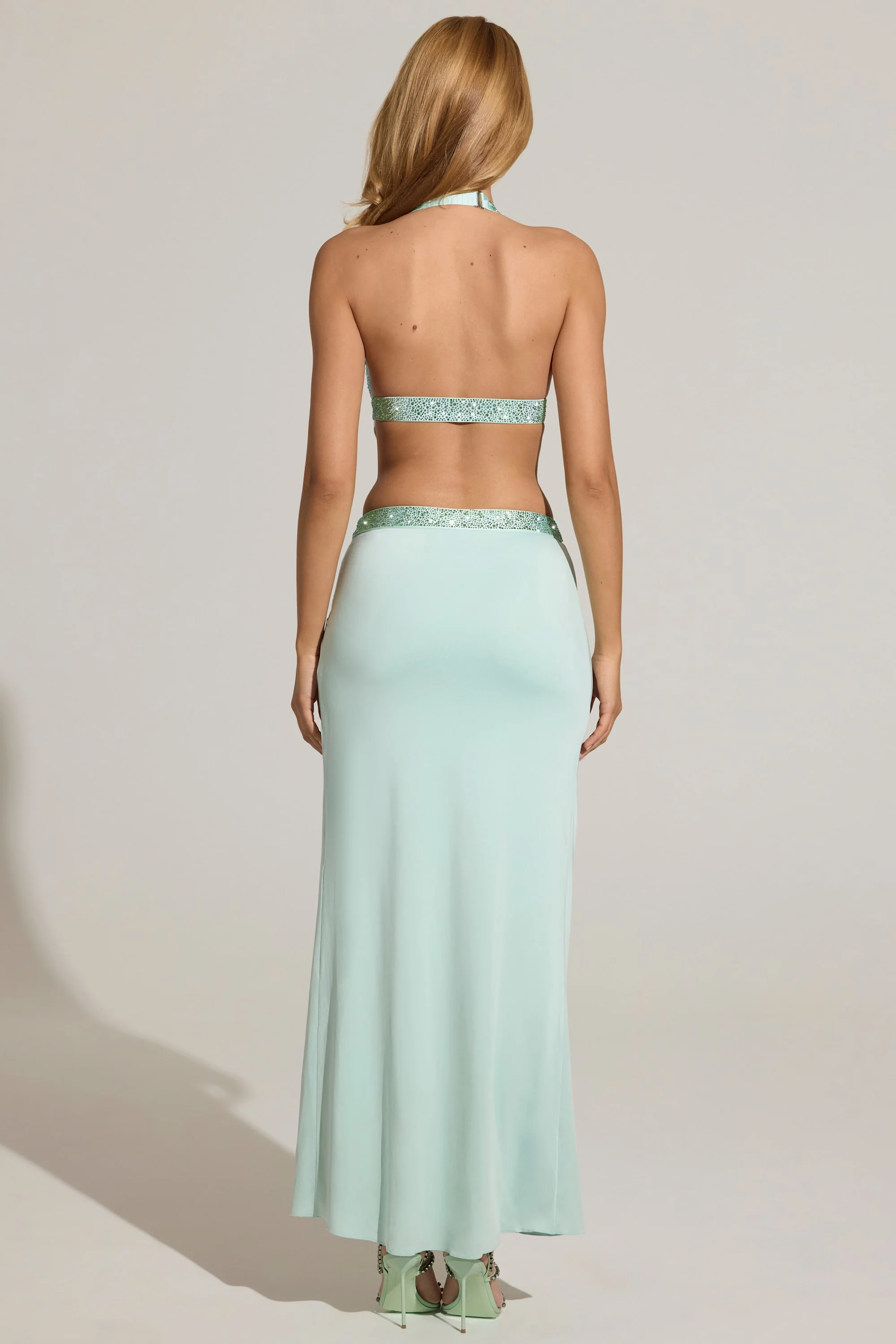 Embellished Low-Rise Maxi Skirt in Aqua Blue - Image 5