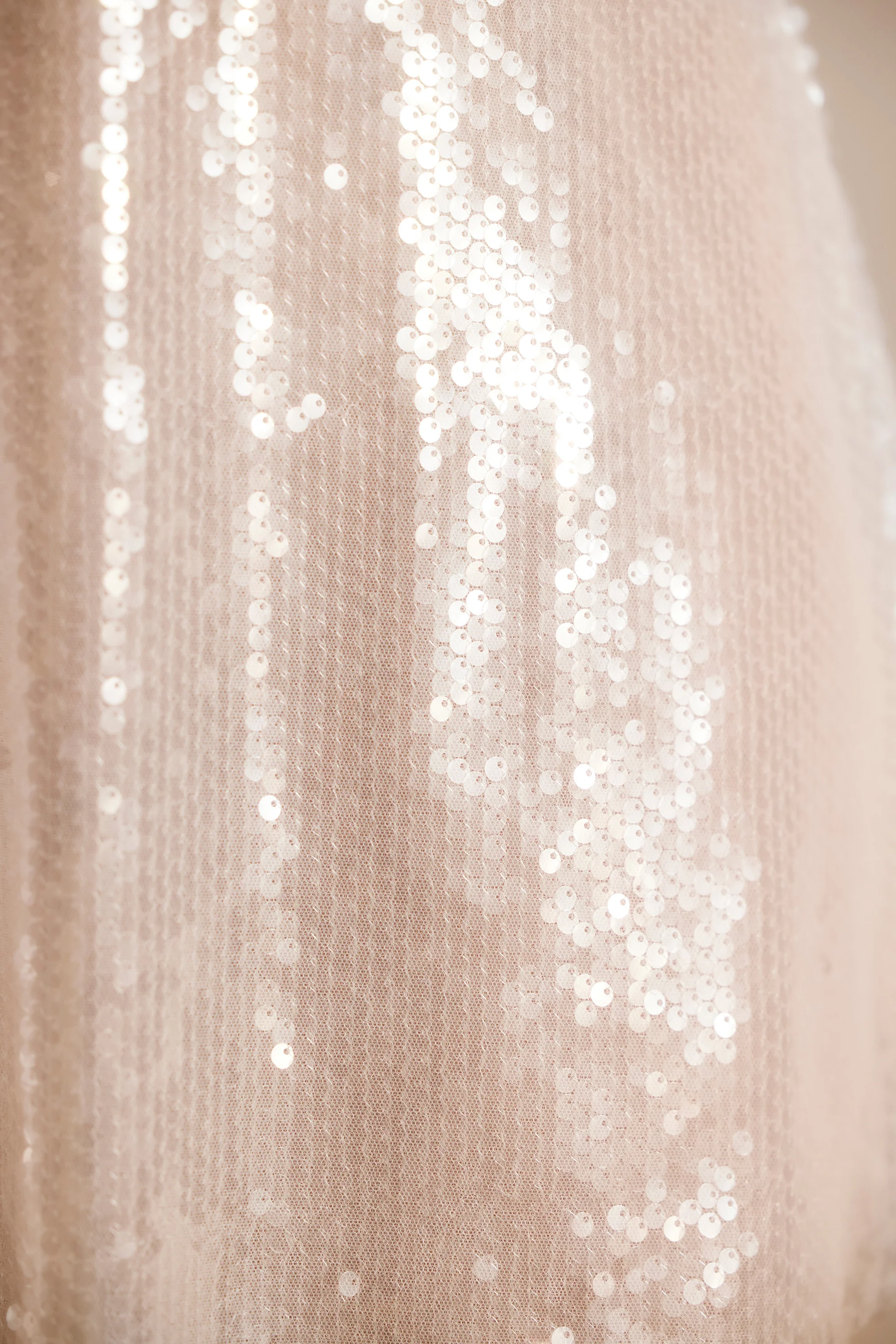 Sheer Sequin Keyhole Cut Out Halter Neck Crop Top in White - Image 4