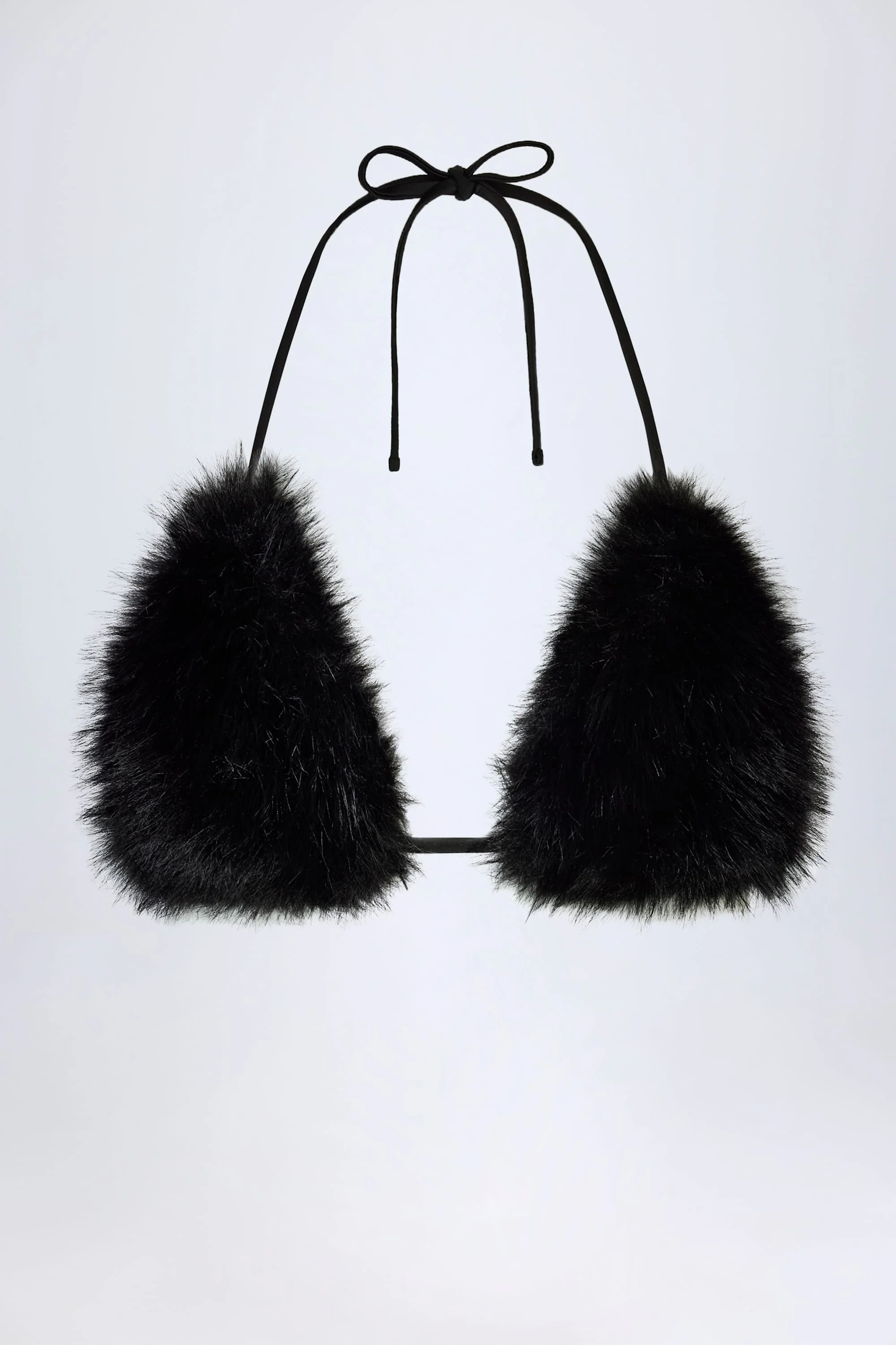Faux Fur Triangle Bralette in Black - Image 2