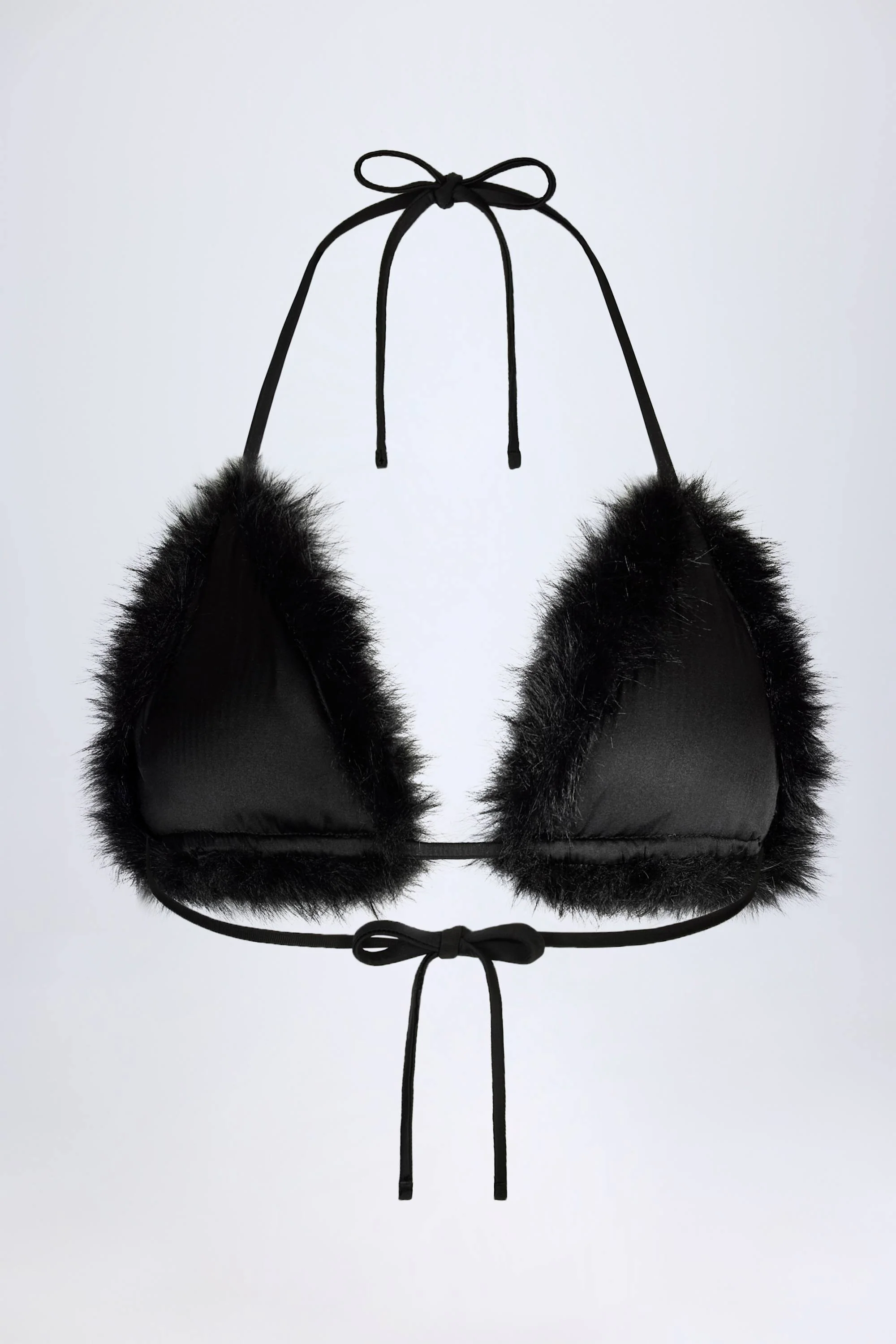 Faux Fur Triangle Bralette in Black - Image 3