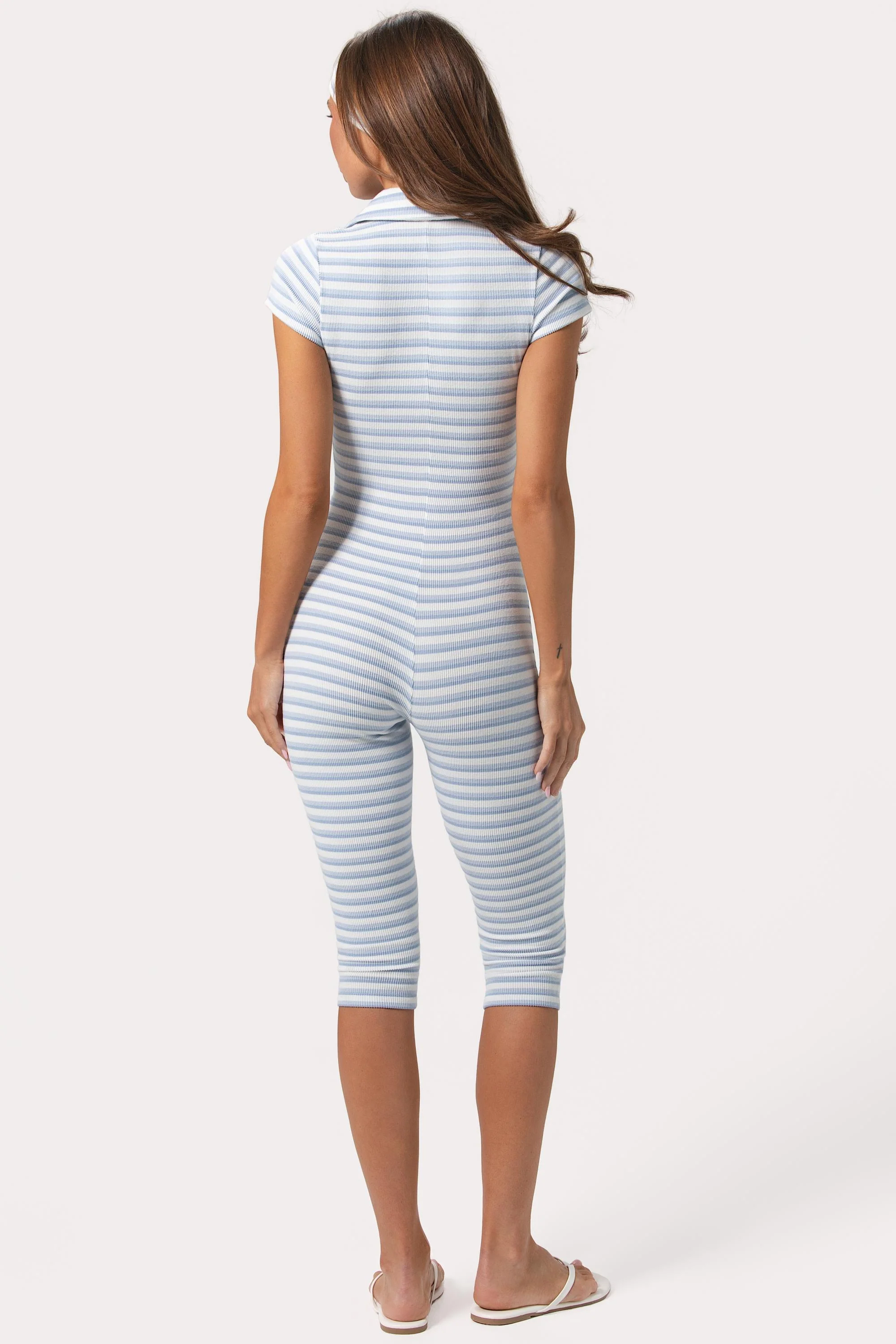 Ribbed Jersey Capri Jumpsuit in Blue Stripe - Image 2