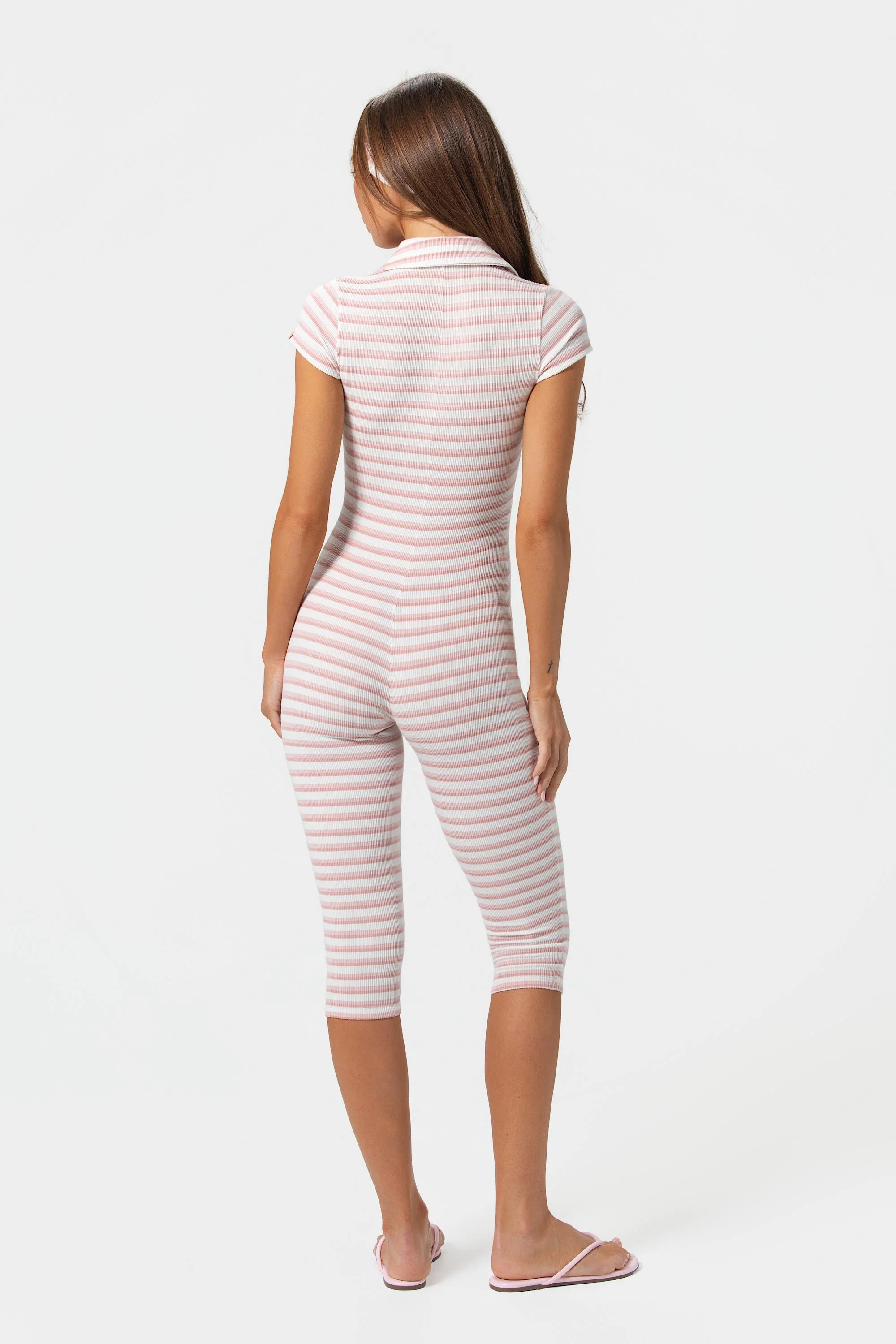 Ribbed Jersey Capri Jumpsuit in Pink Stripe - Image 2