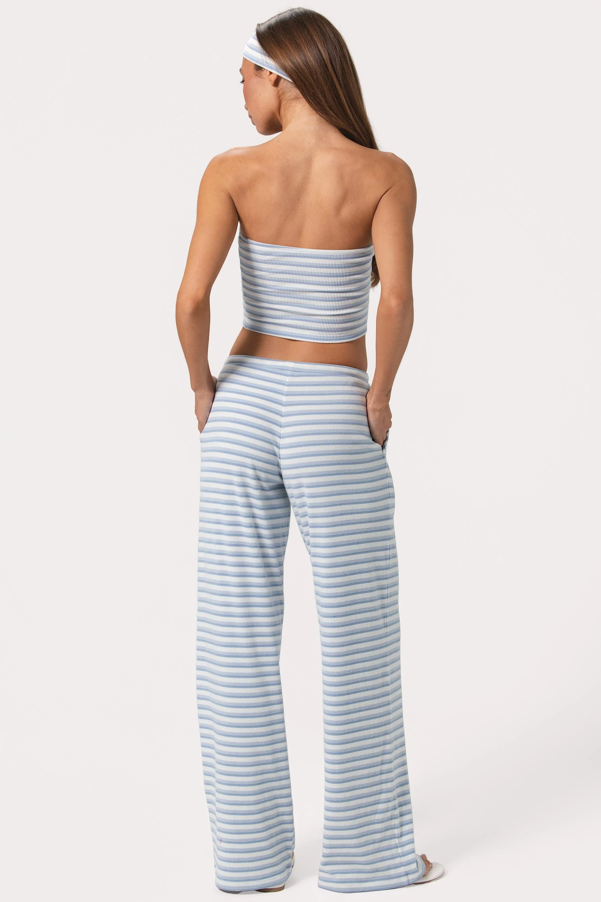 Ribbed Jersey Low-Rise Trousers in Blue Stripe - Image 2