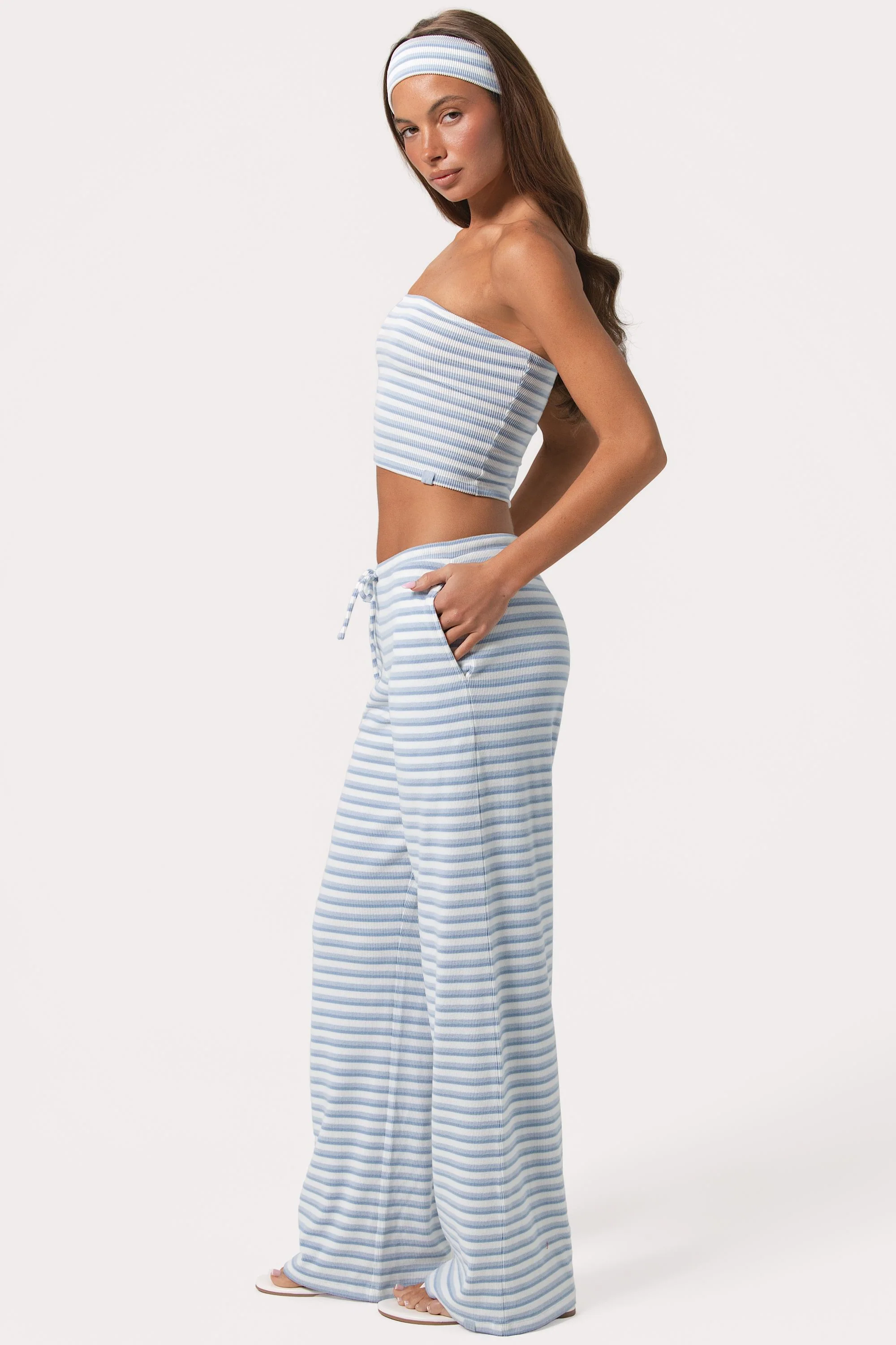 Ribbed Jersey Low-Rise Trousers in Blue Stripe - Image 3