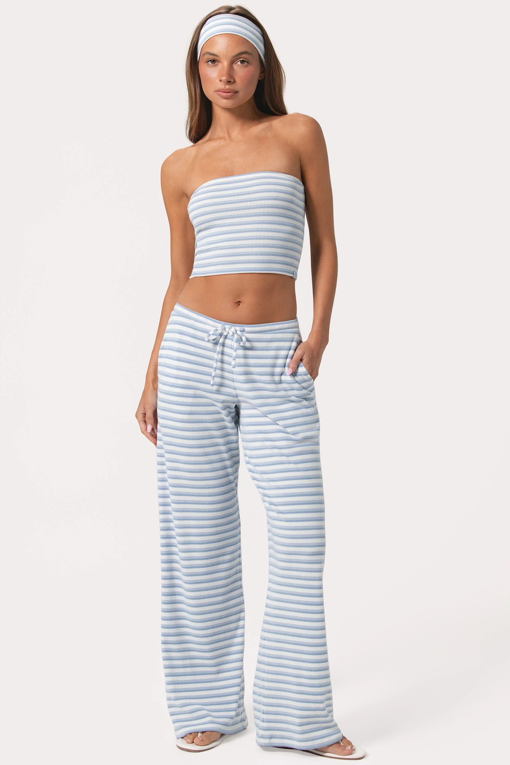 Ribbed Jersey Low-Rise Trousers in Blue Stripe - Image 5