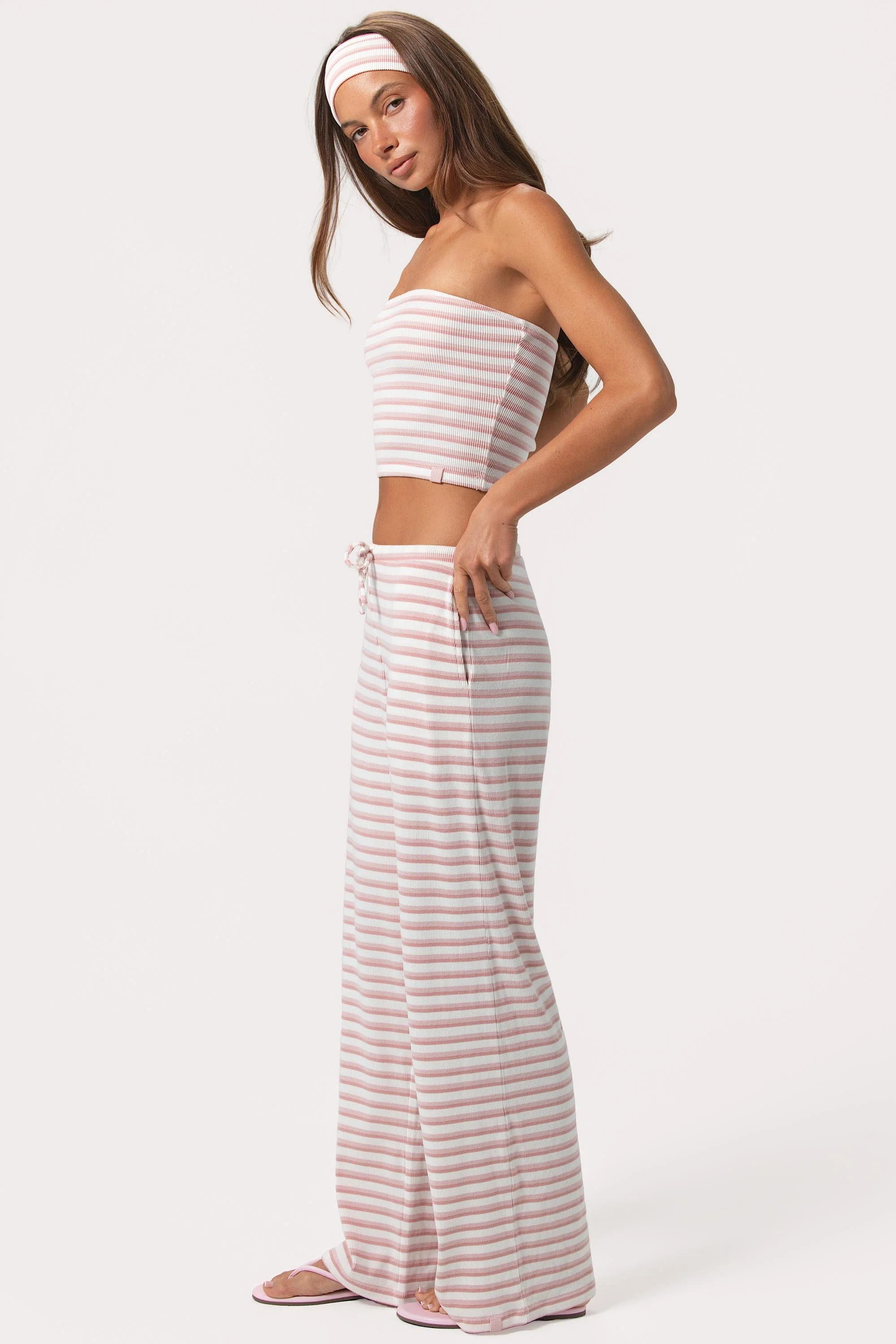 Ribbed Jersey Low-Rise Trousers in Pink Stripe - Image 3