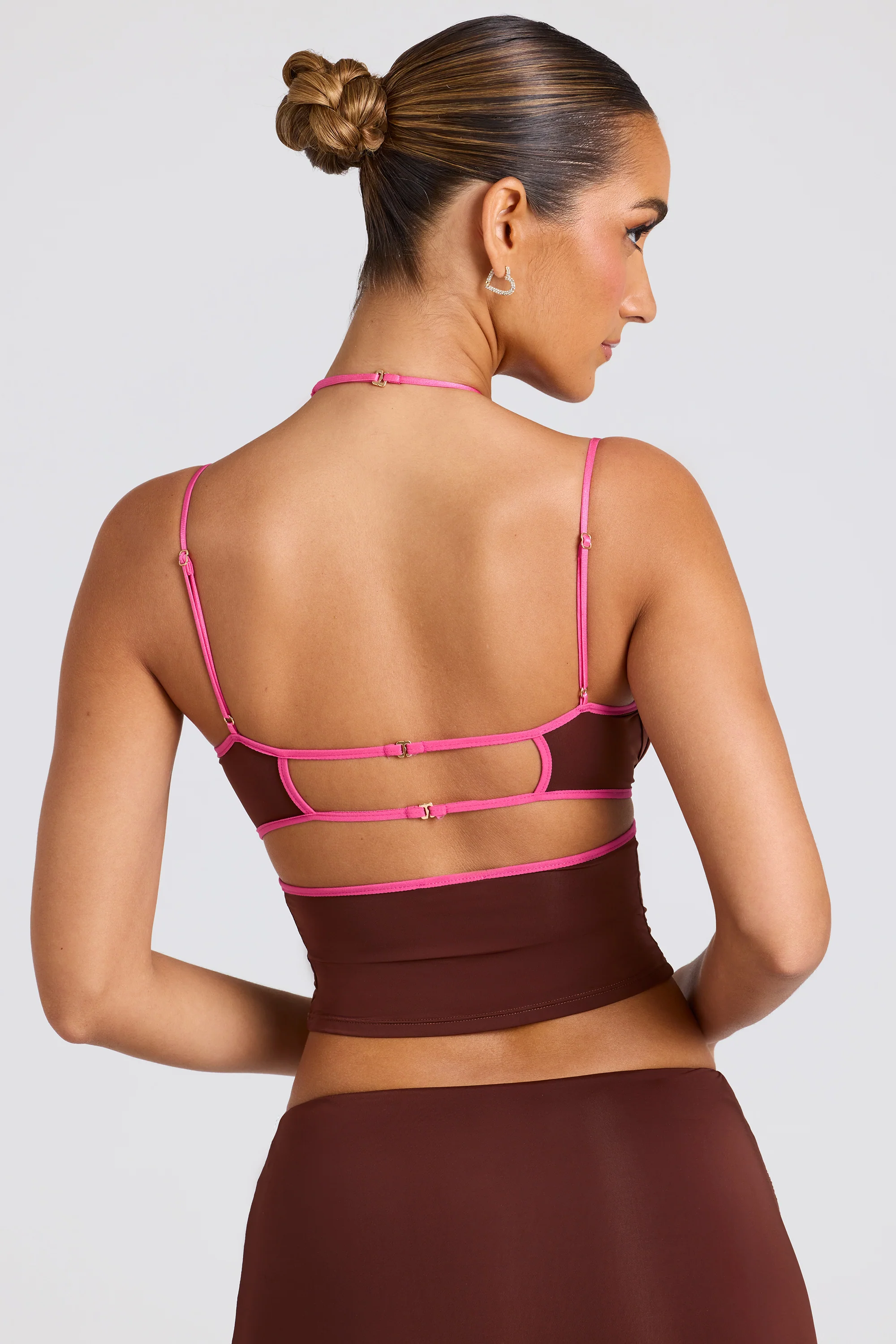 Contrast Binding Cami Top in Chocolate Brown - Image 2