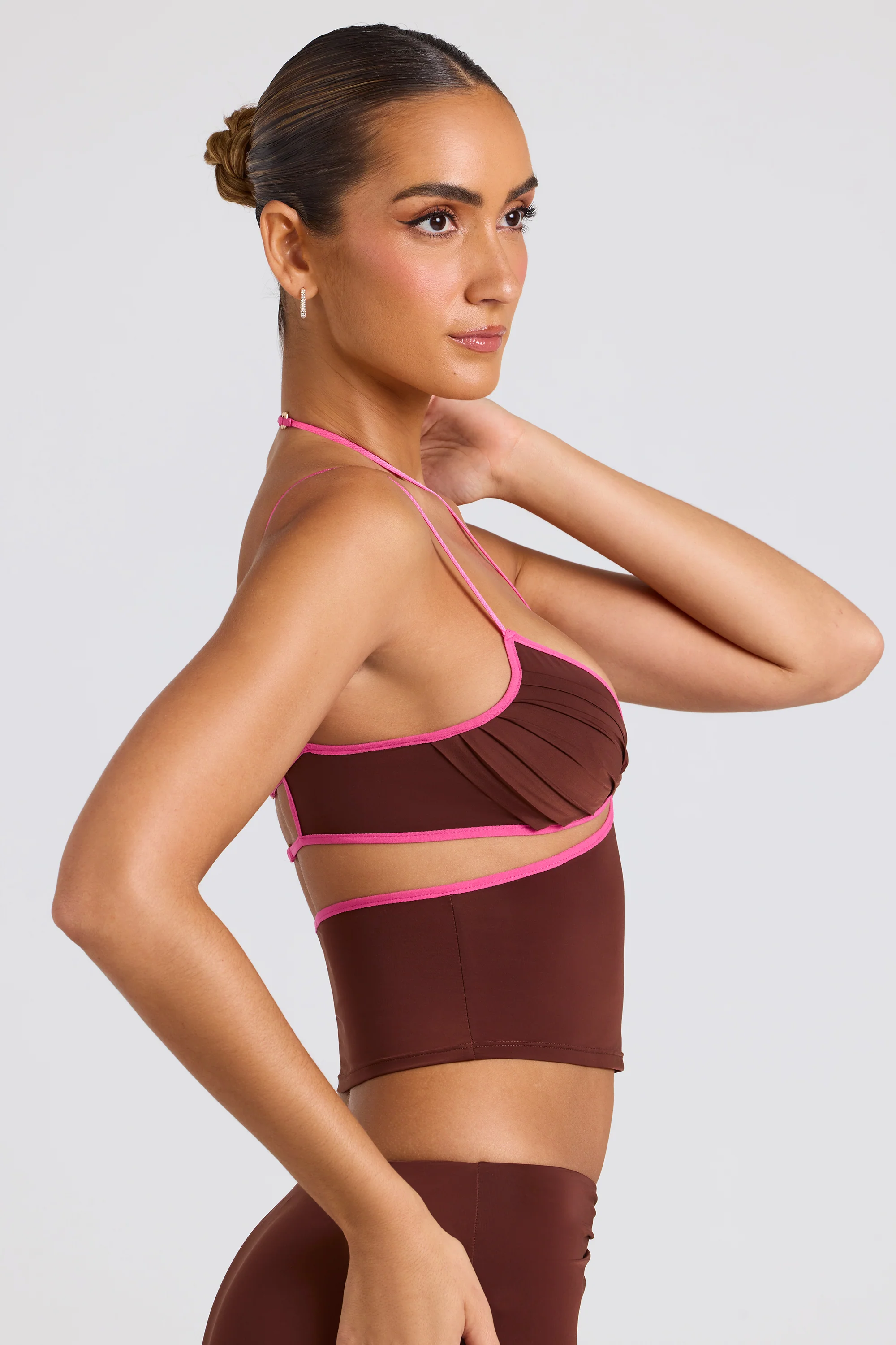 Contrast Binding Cami Top in Chocolate Brown - Image 3