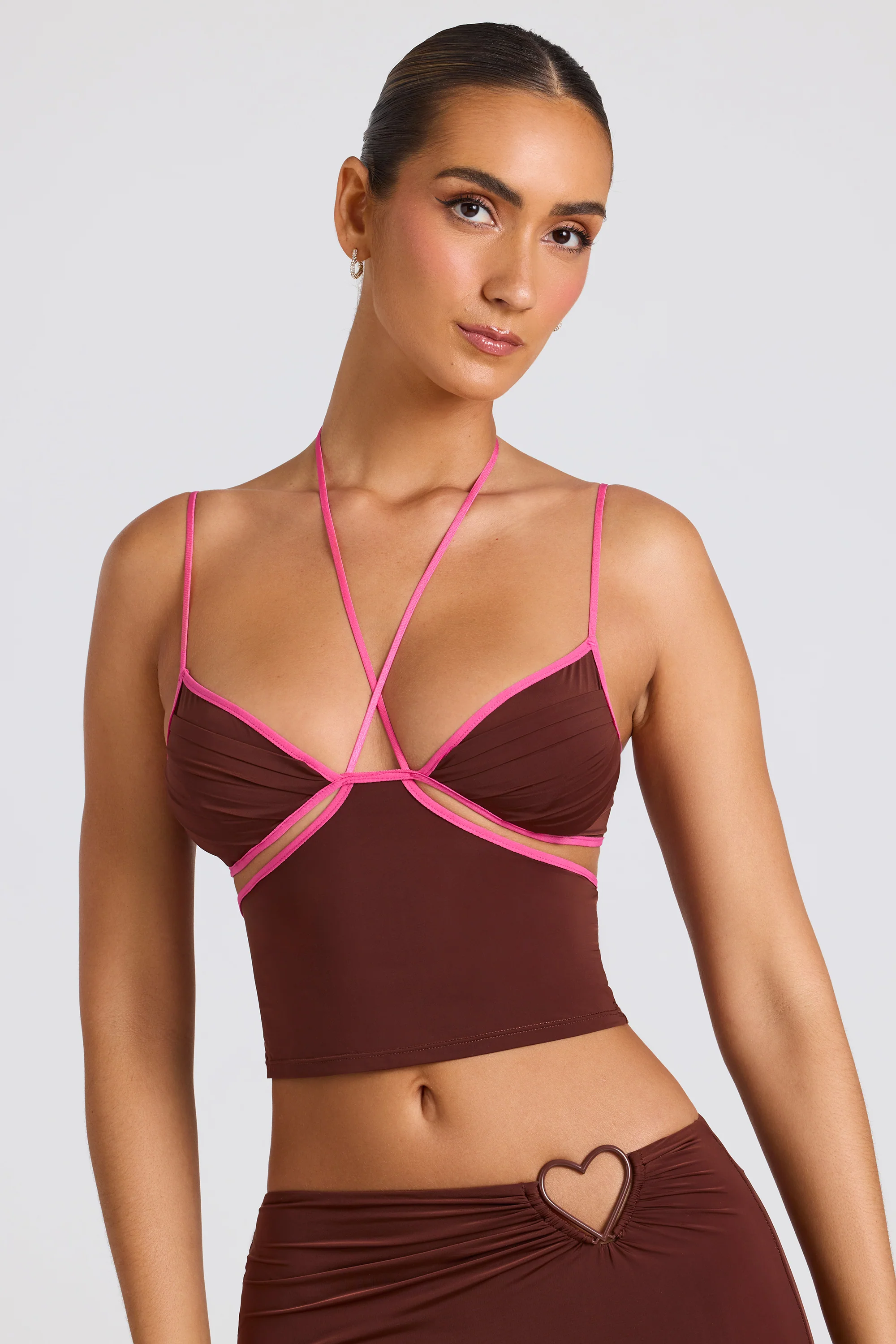 Contrast Binding Cami Top in Chocolate Brown - Image 5