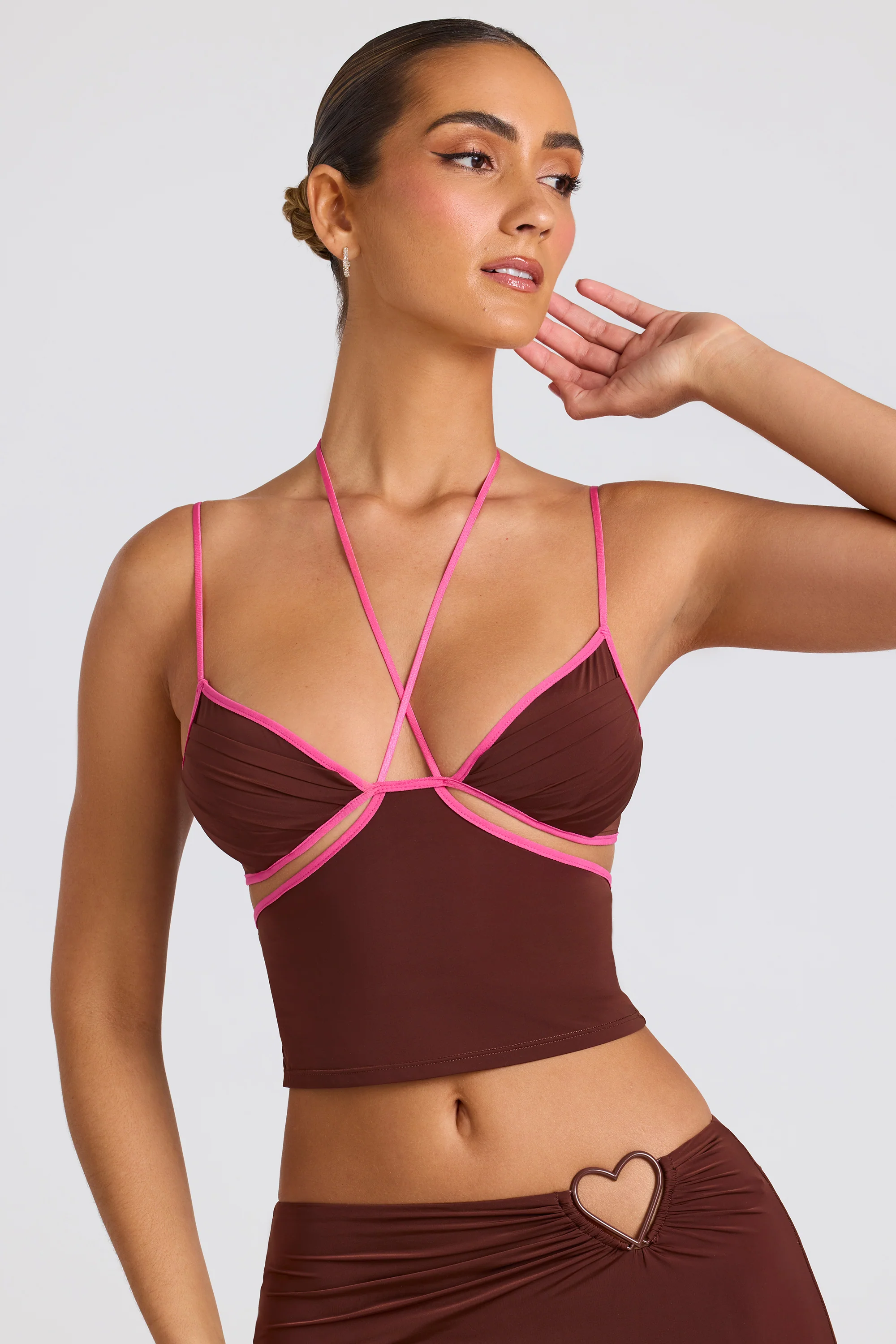 Contrast Binding Cami Top in Chocolate Brown - Image 8