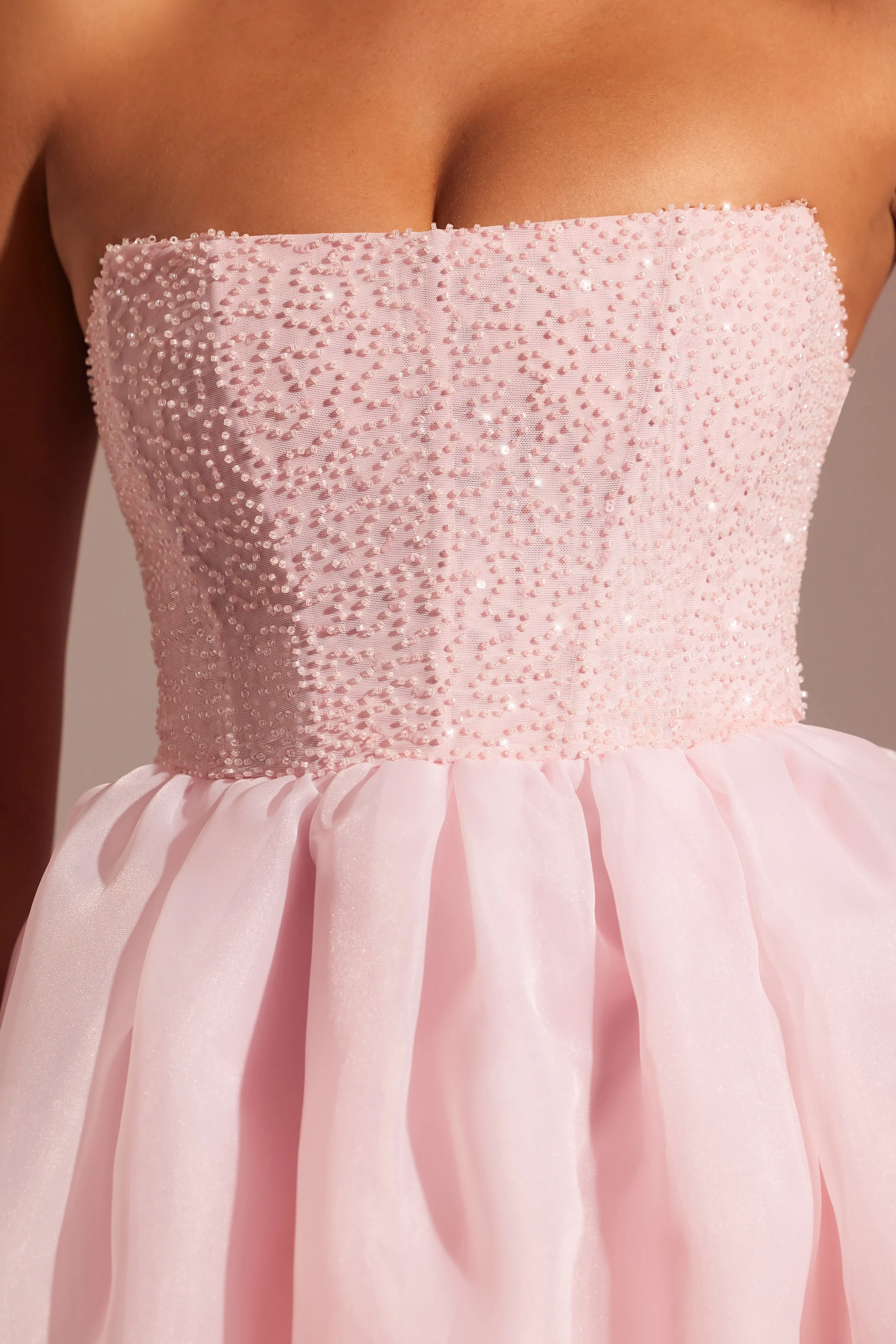 Embellished Corset Tulle Skirt Midi Dress in Blush - Image 4