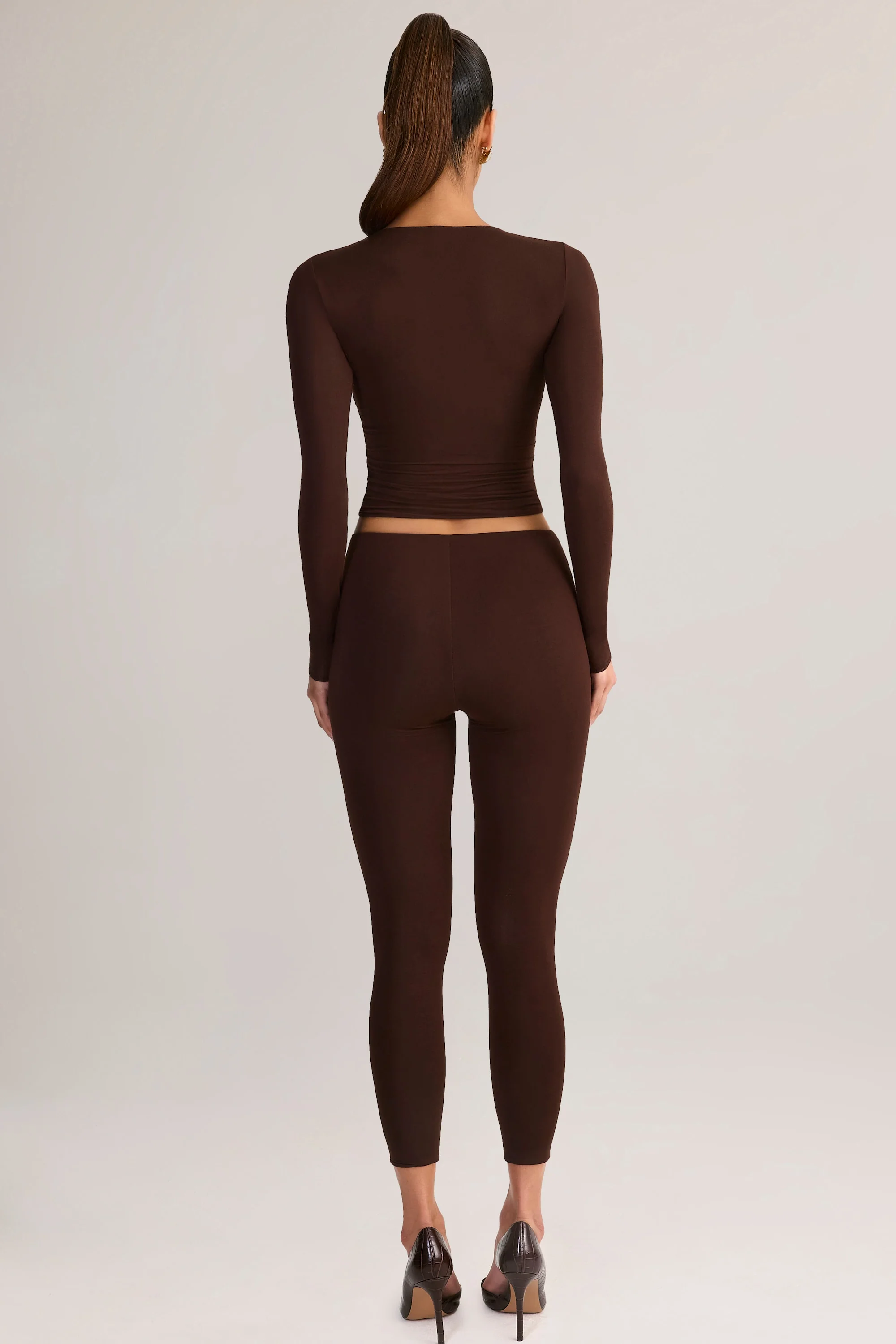 Modal Mid-Rise Cropped Leggings in Chocolate Brown - Image 2