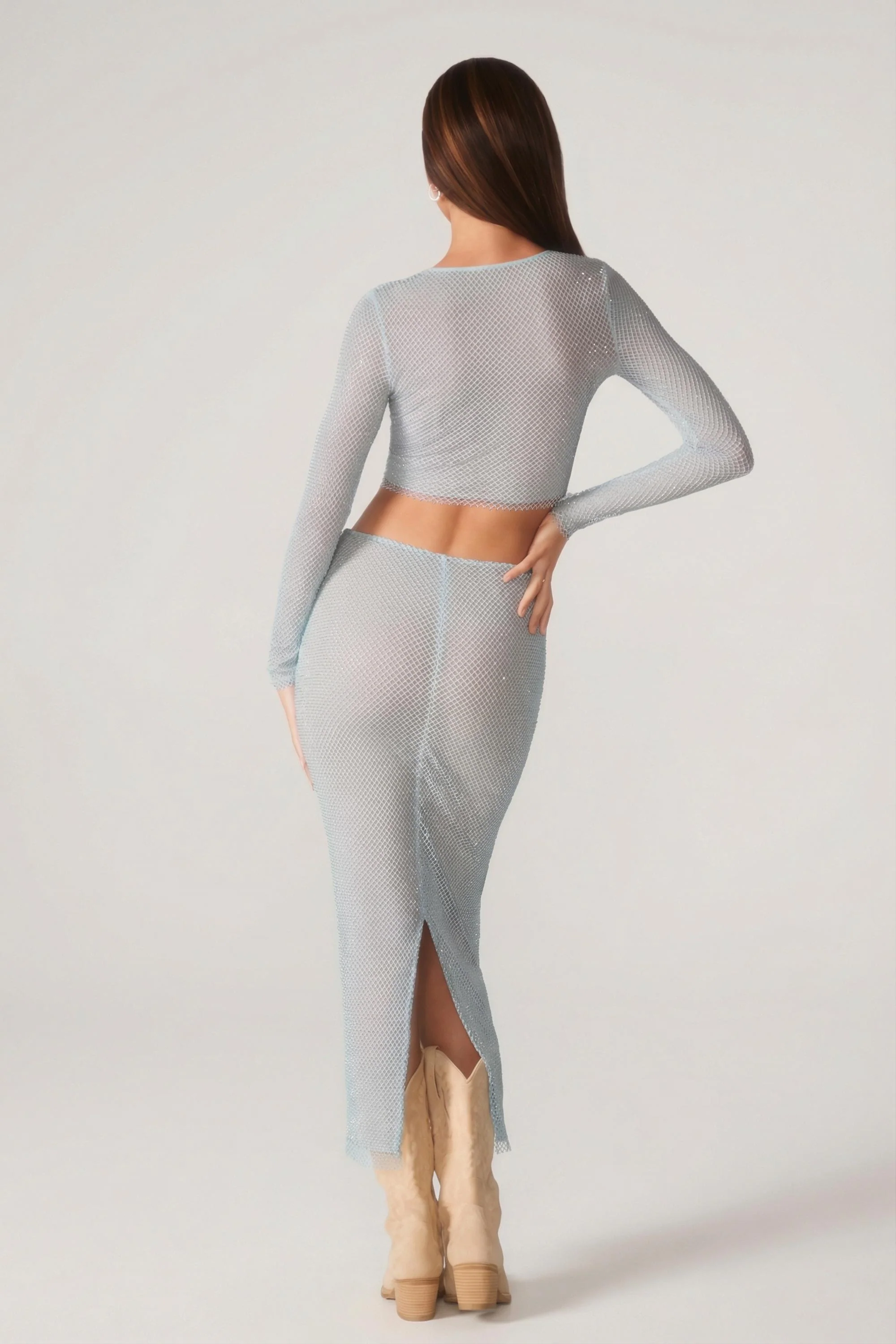 Embellished Low Rise Maxi Skirt in Aqua - Image 2