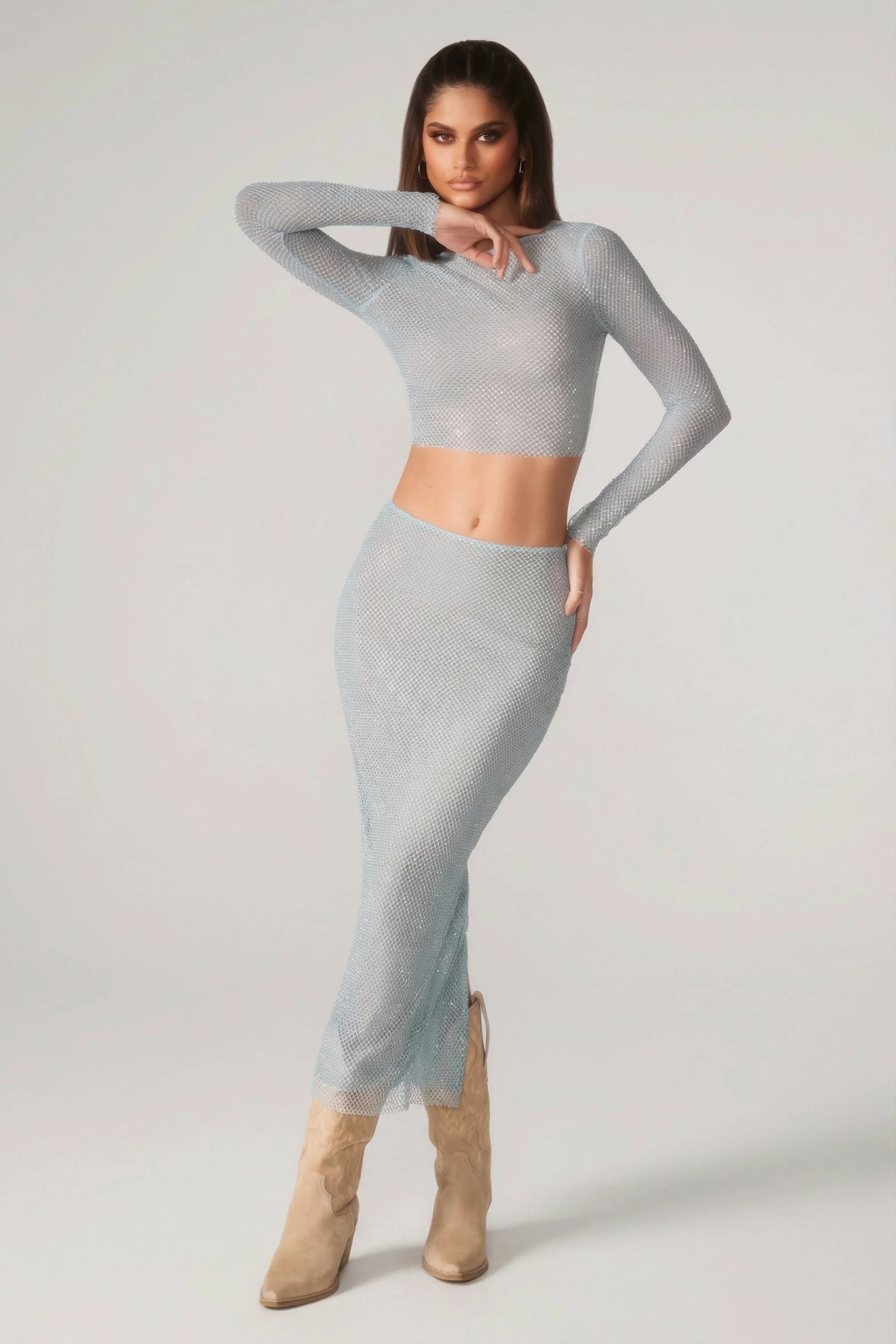 Embellished Low Rise Maxi Skirt in Aqua - Image 5