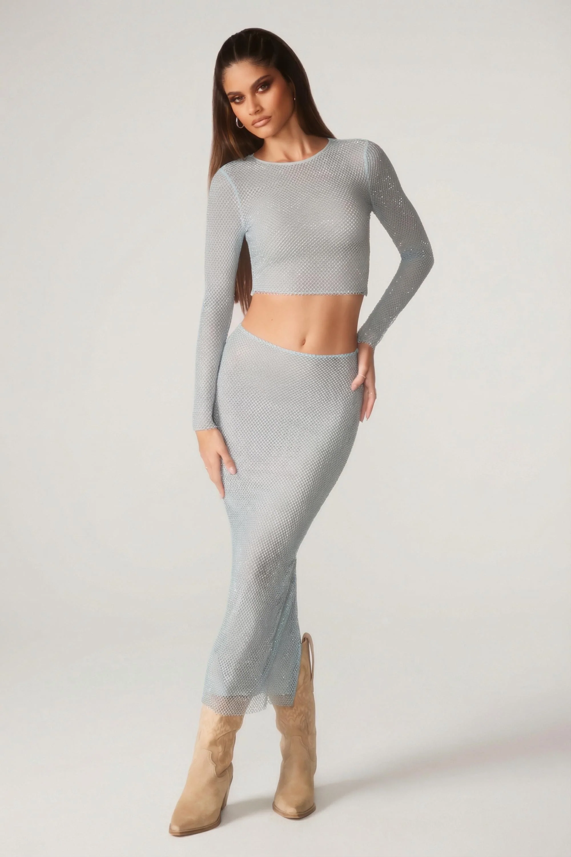 Embellished Low Rise Maxi Skirt in Aqua - Image 6