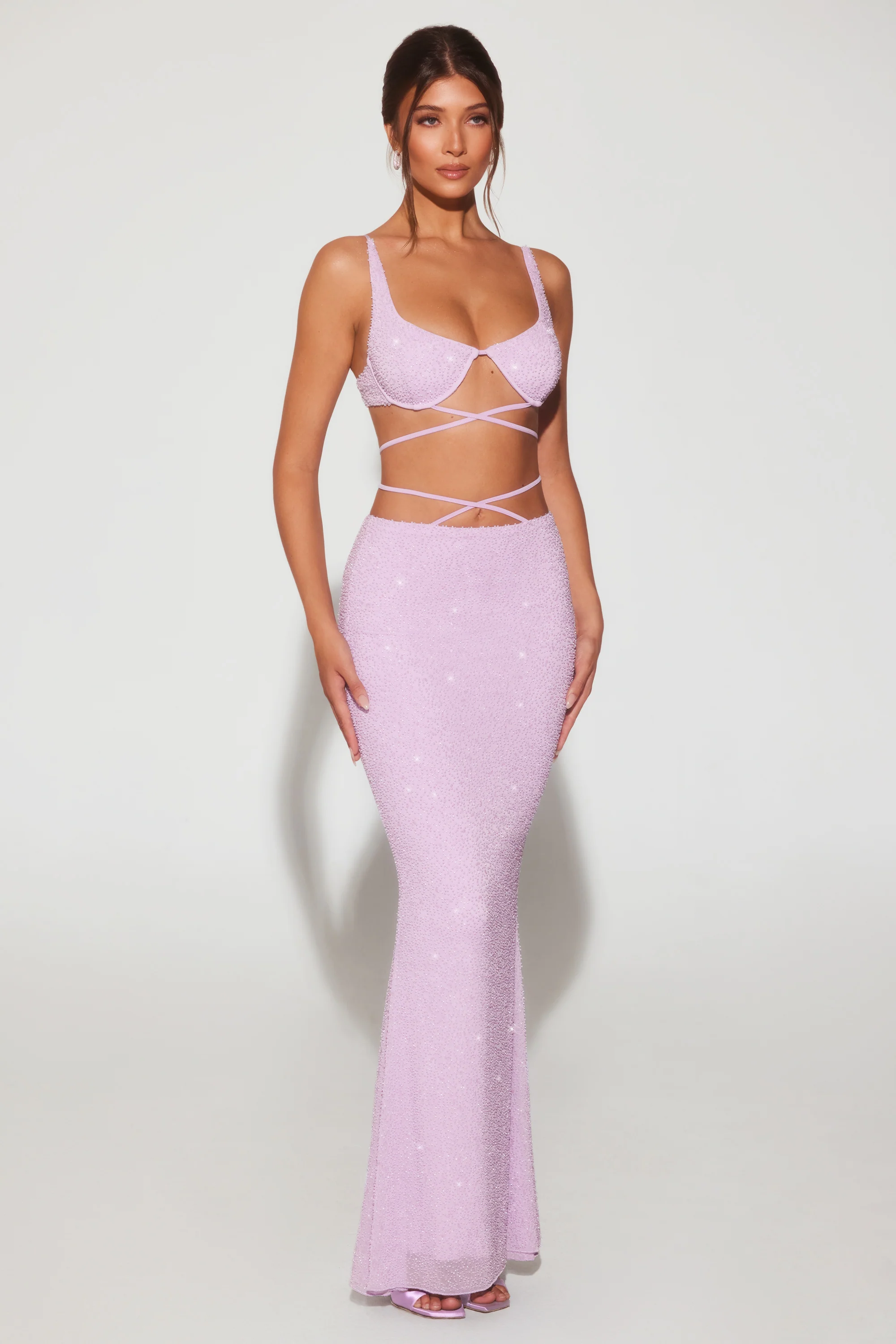 Embellished Strappy Maxi Skirt in Lilac - Image 7