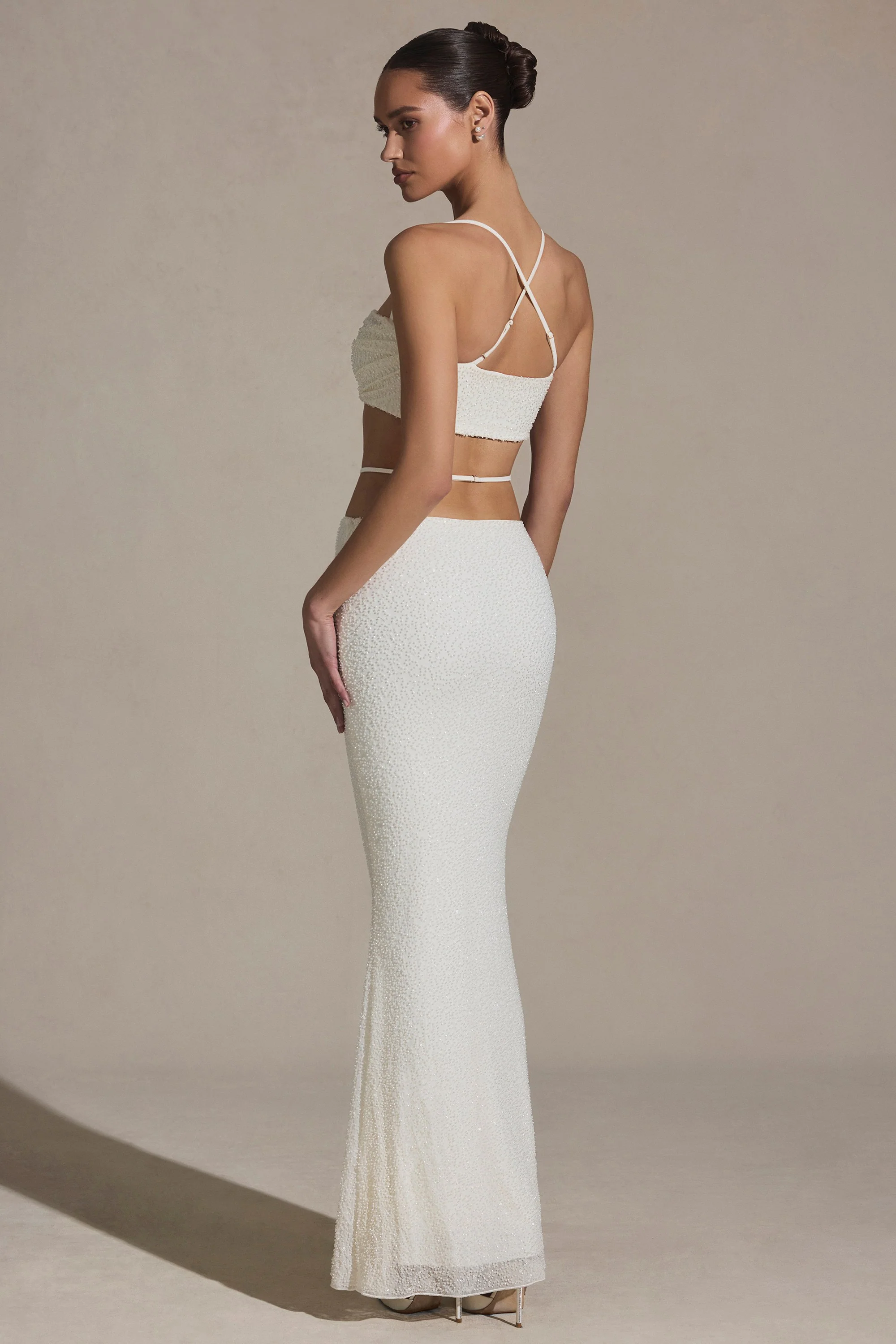 Embellished Strappy Maxi Skirt in White - Image 2