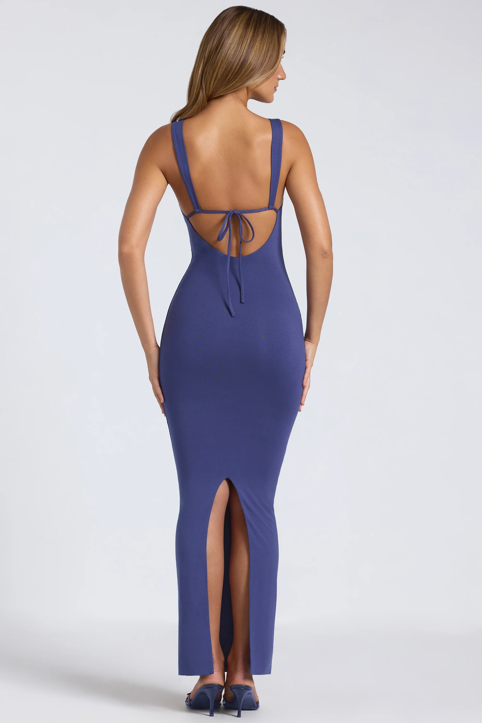 Modal Square-Neck Low Back Maxi Dress in Navy - Image 2