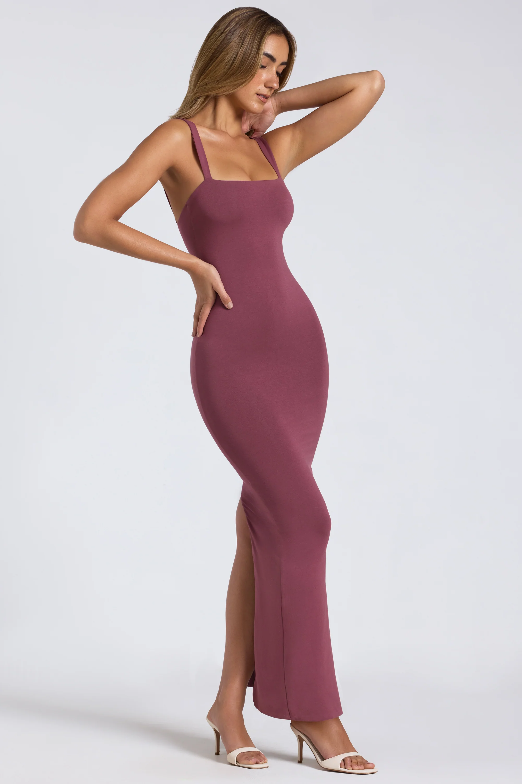 Modal Square-Neck Low Back Maxi Dress in Plum - Image 6
