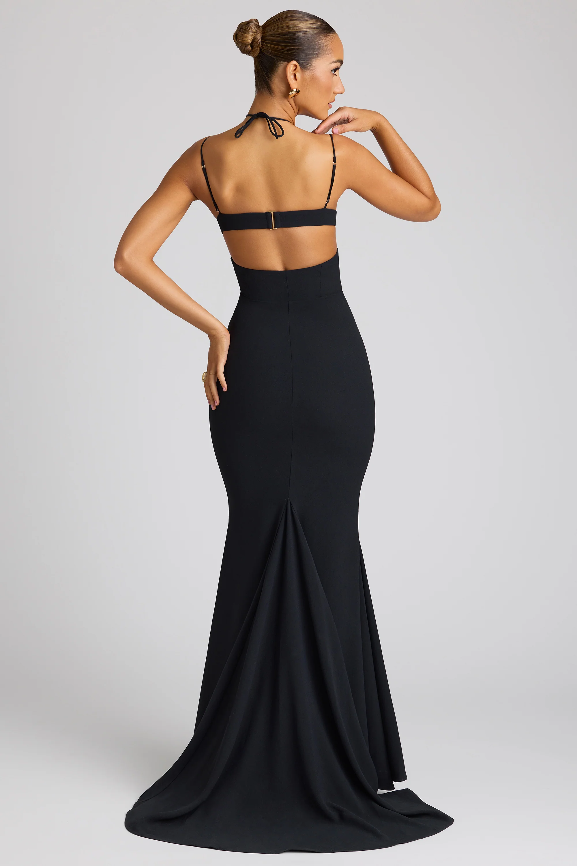 Embellished Heart Cup Detail Evening Gown in Black - Image 10