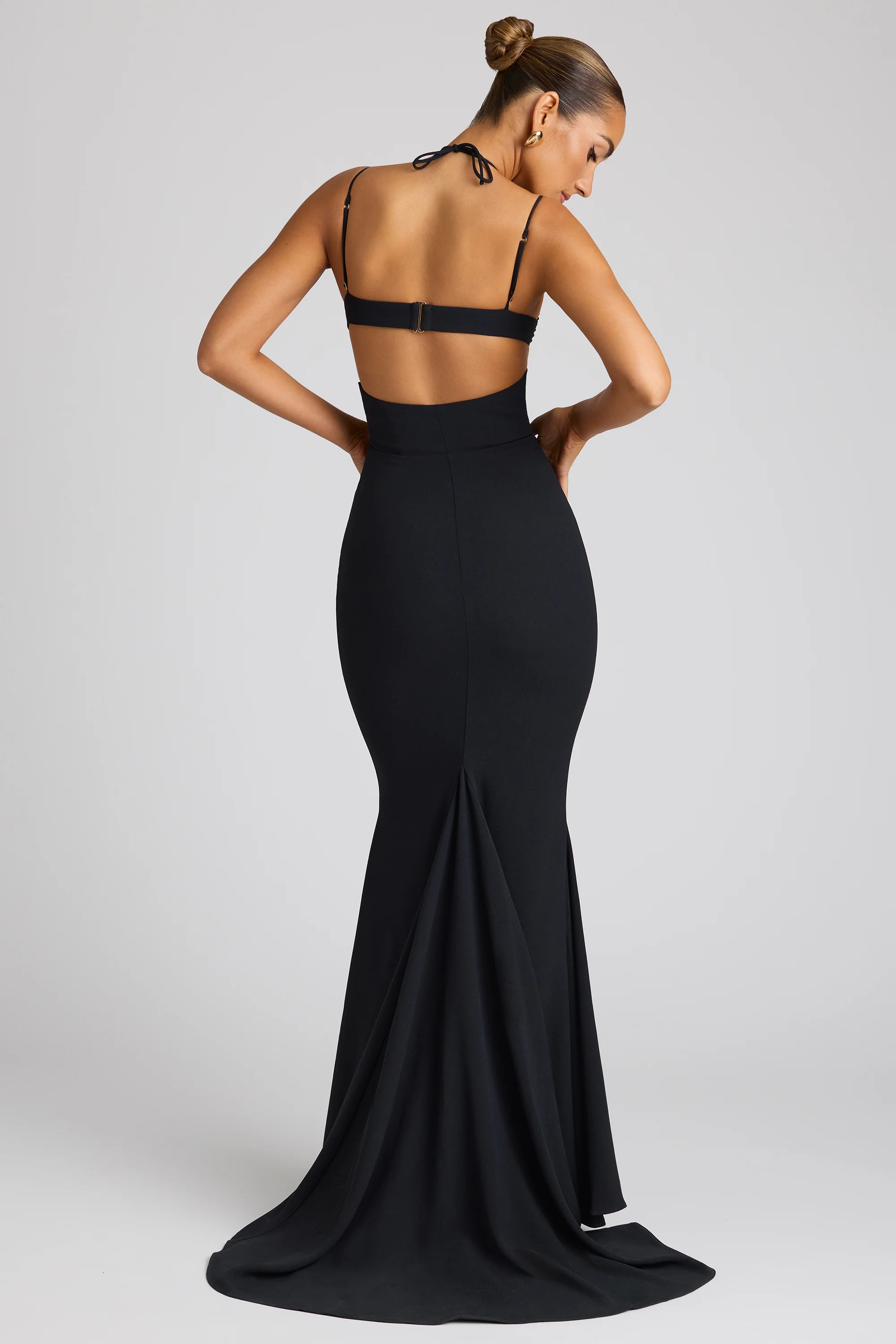 Embellished Heart Cup Detail Evening Gown in Black - Image 2
