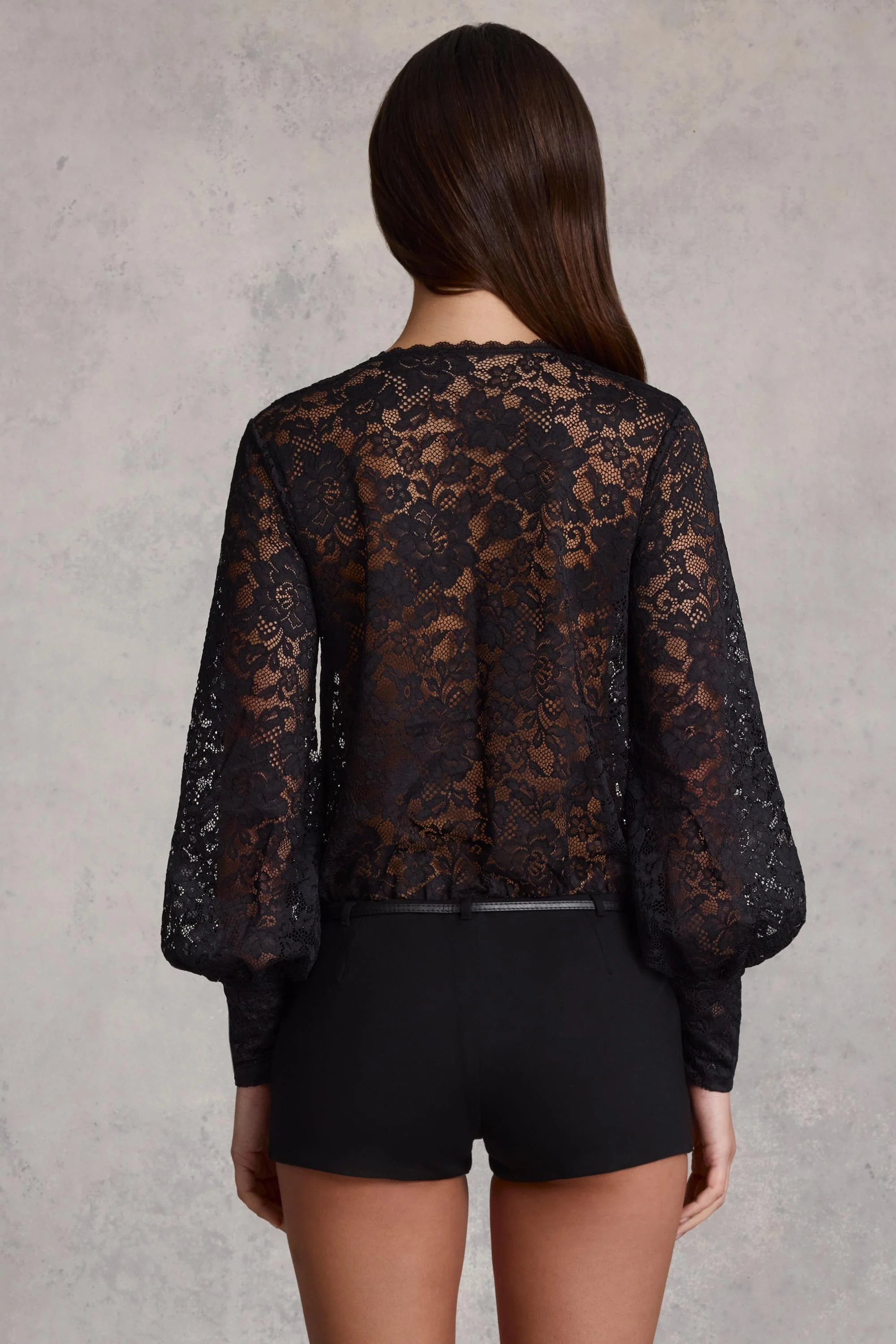 Sheer Lace Plunge-Neck Loose-Fit Playsuit in Black - Image 2
