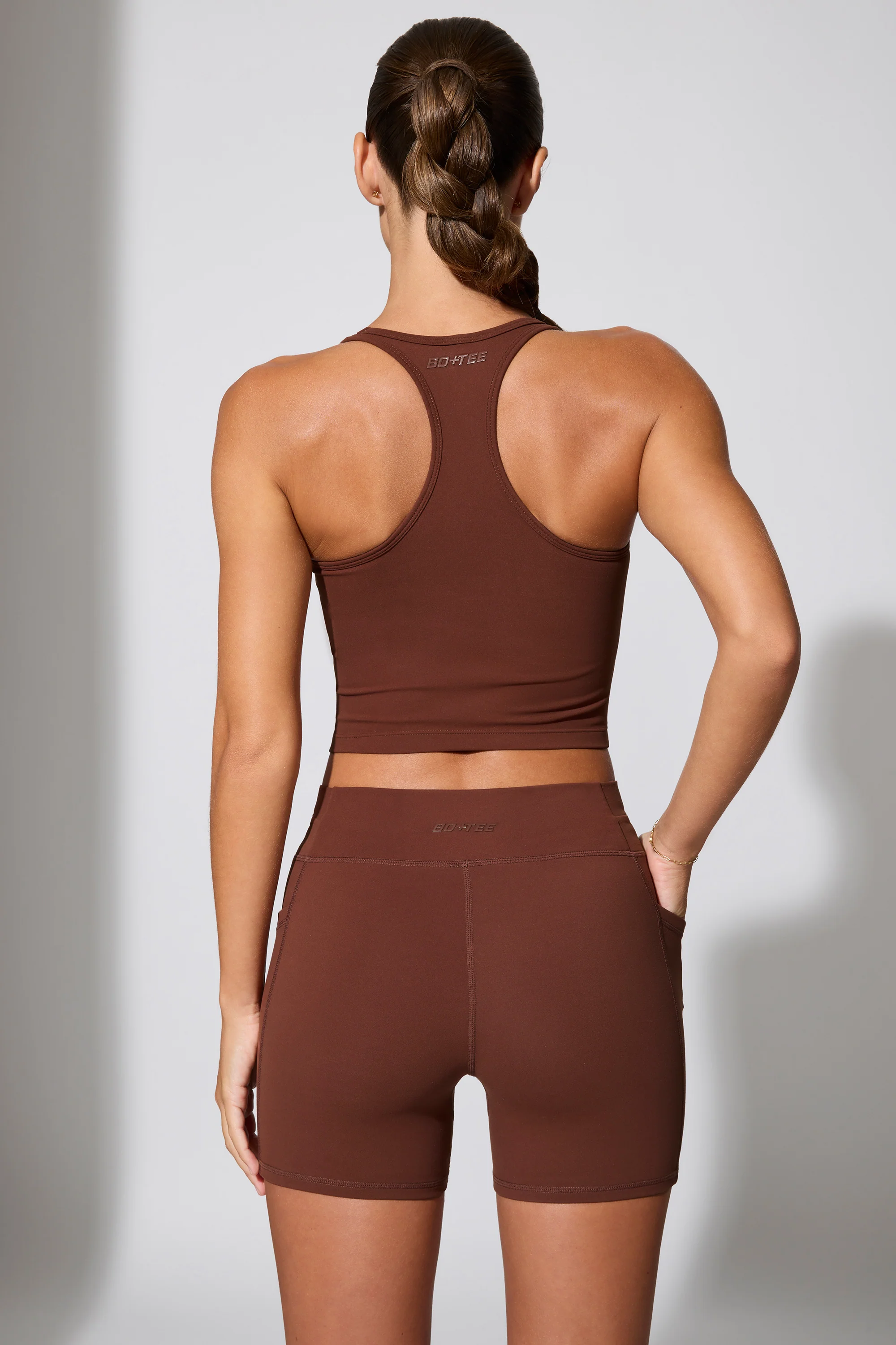 Twist Waist Mini Shorts with Pockets in Brown - Image 2