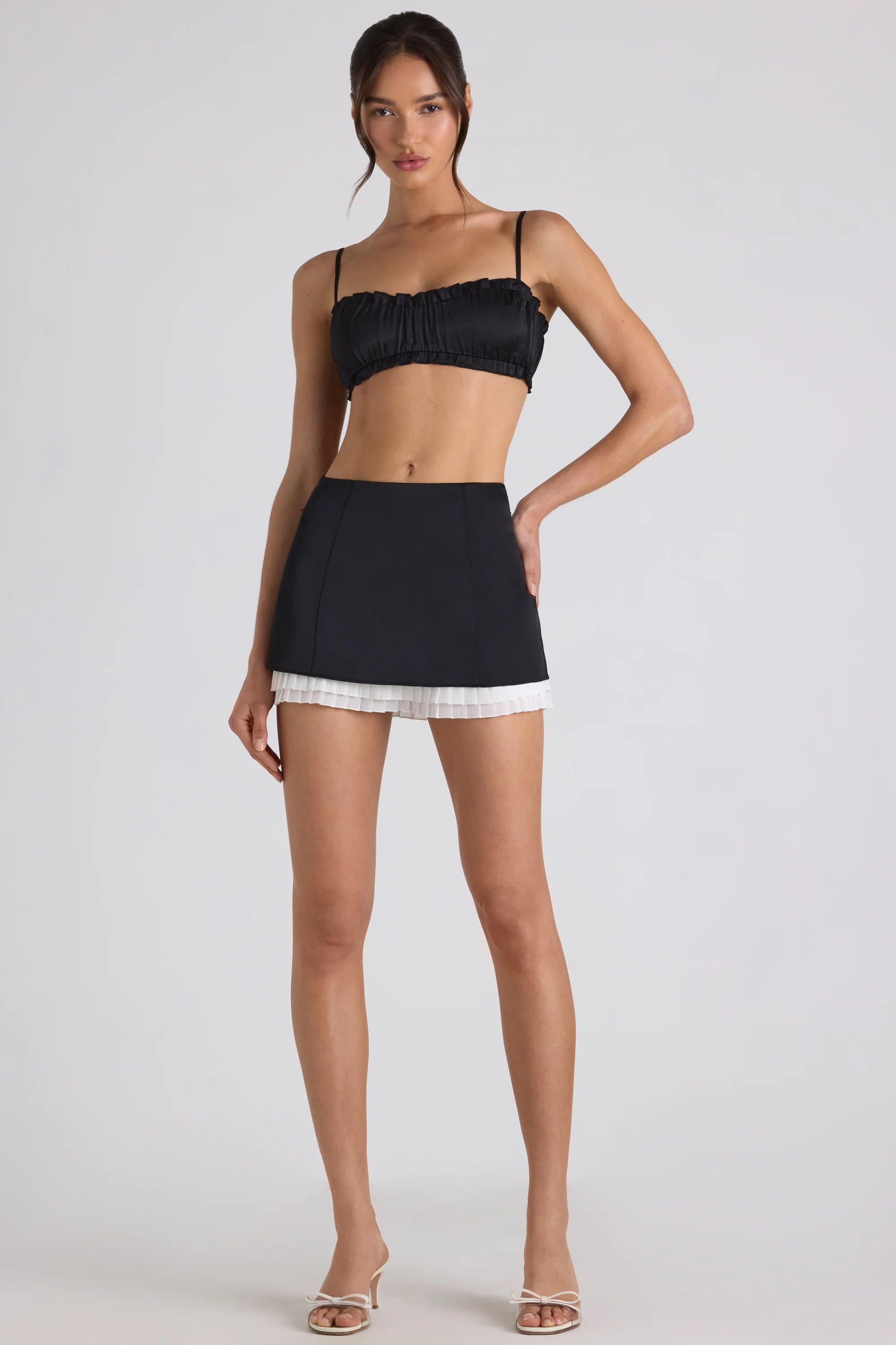 Ruffle-Trim Smocked Crop Top in Black - Image 10