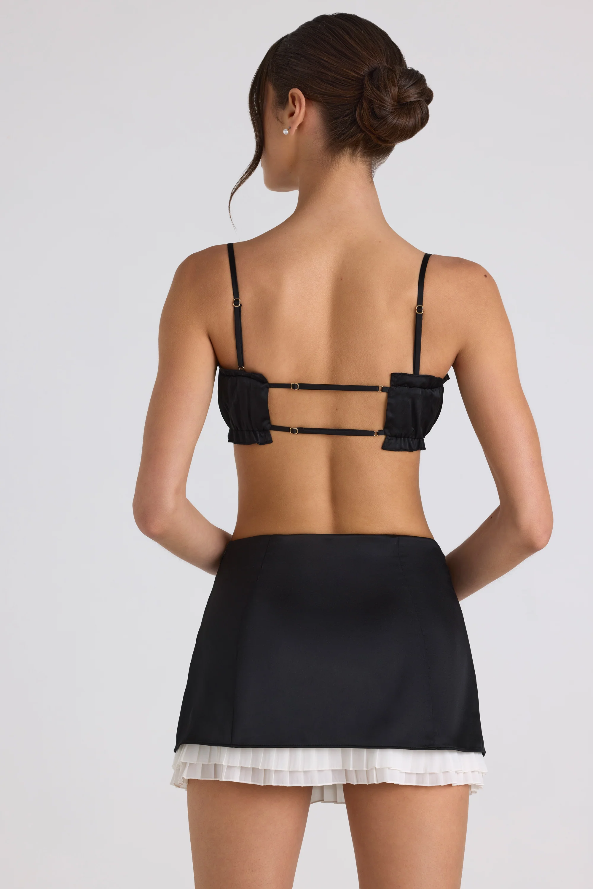Ruffle-Trim Smocked Crop Top in Black - Image 2