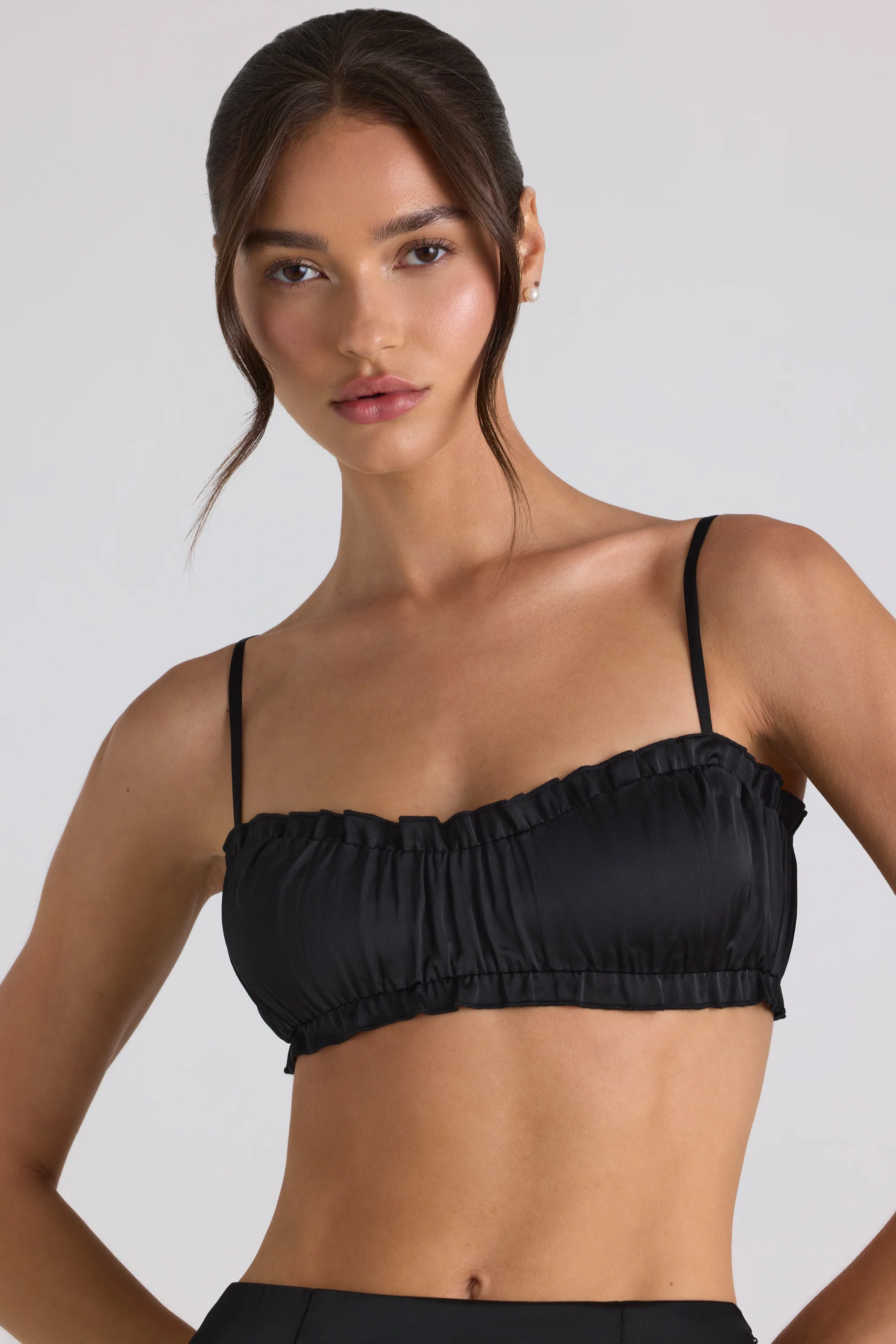 Ruffle-Trim Smocked Crop Top in Black - Image 4