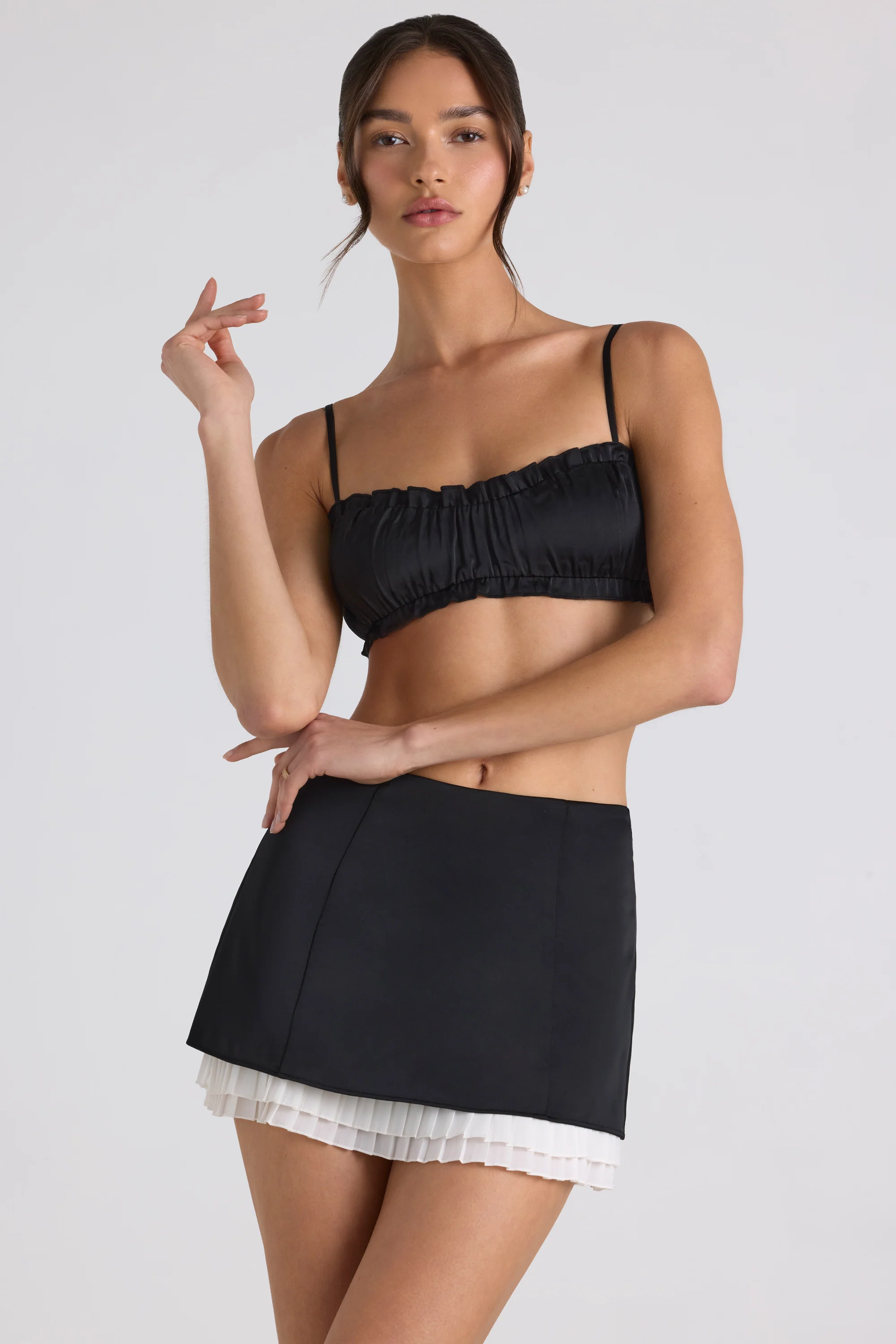Ruffle-Trim Smocked Crop Top in Black - Image 7
