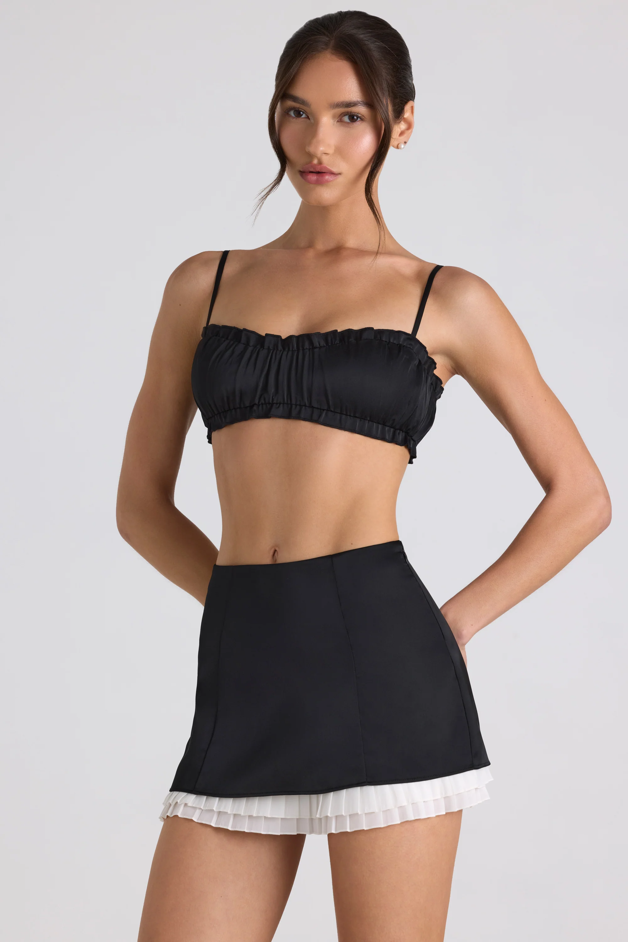Ruffle-Trim Smocked Crop Top in Black - Image 9
