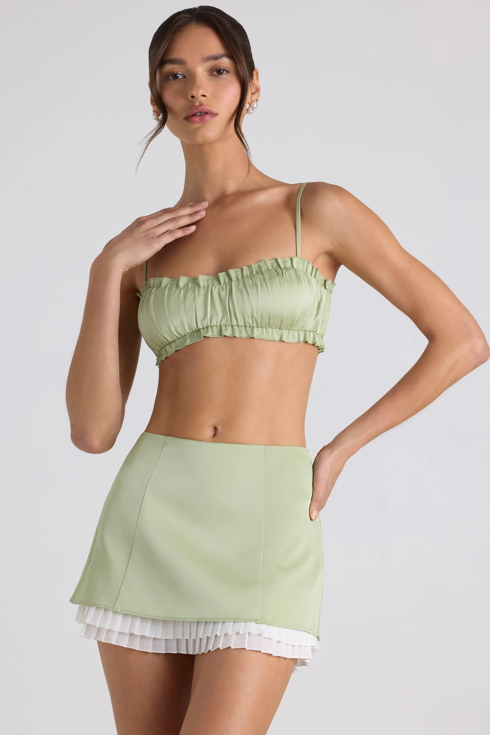 Ruffle-Trim Smocked Crop Top in Spring Green - Image 9
