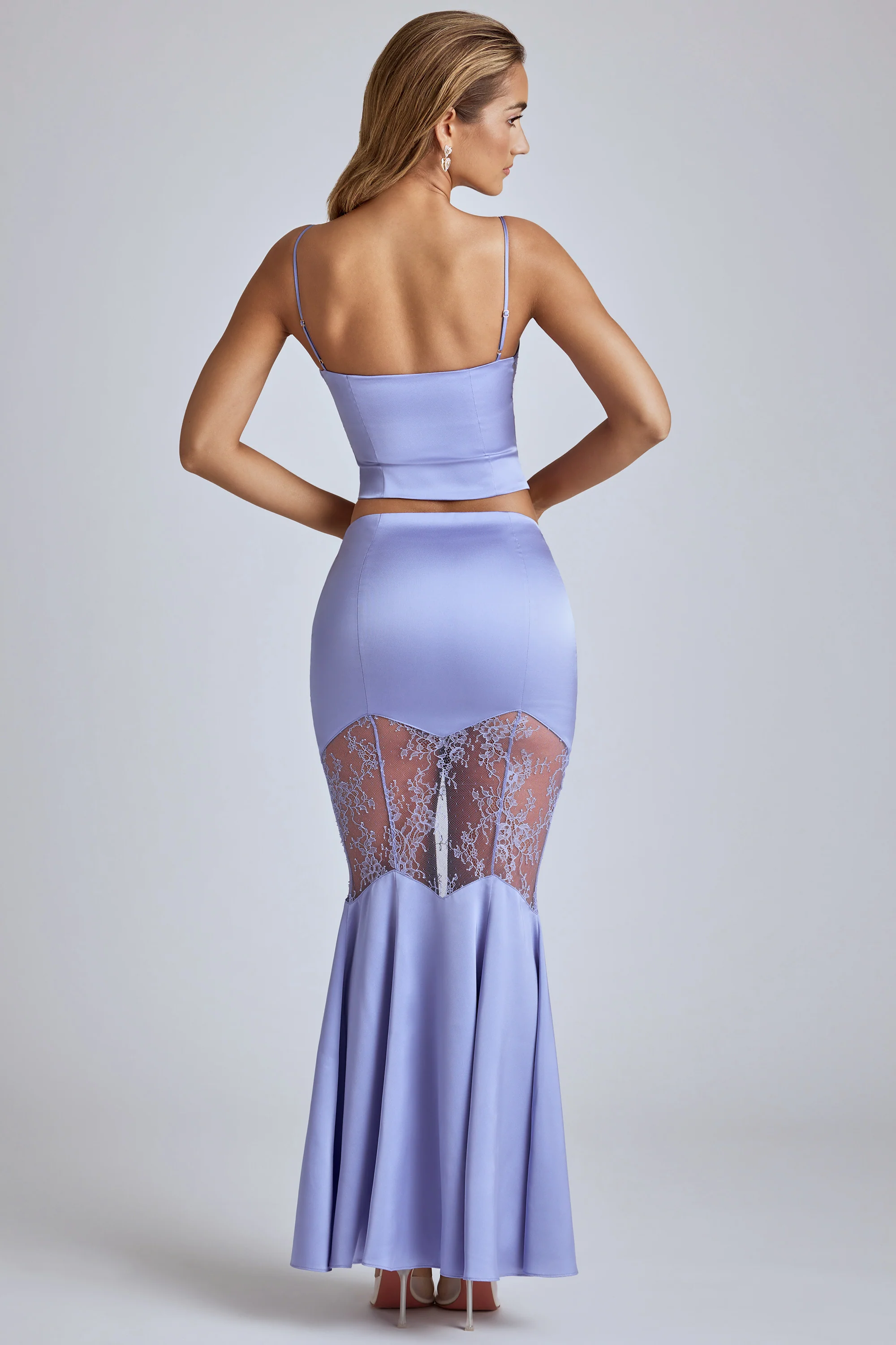 Lace Panel Fishtail Maxi Skirt in Blue Lavender - Image 2