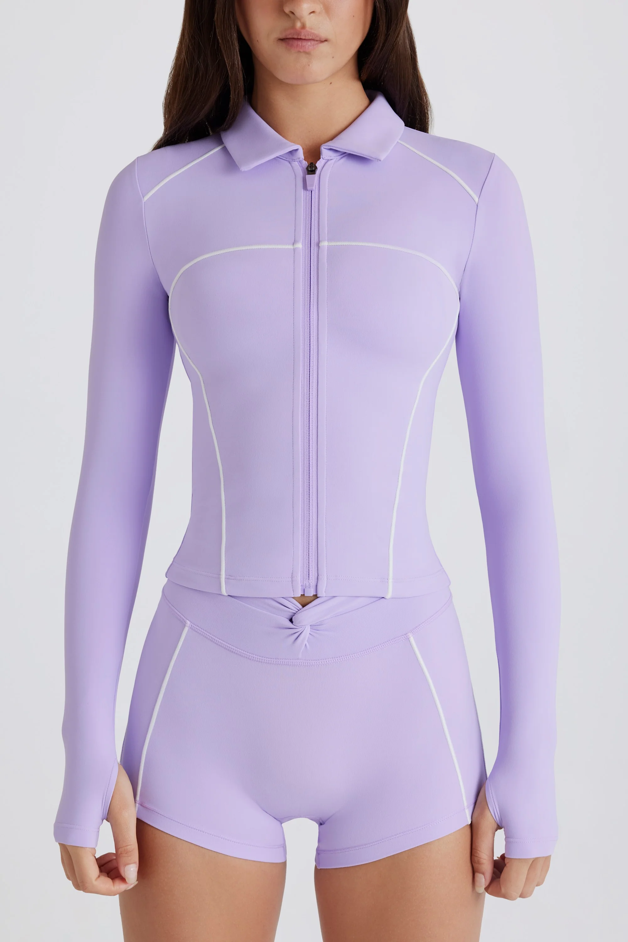 Soft Active Contrast Zip-Up Jacket in Lilac - Image 4