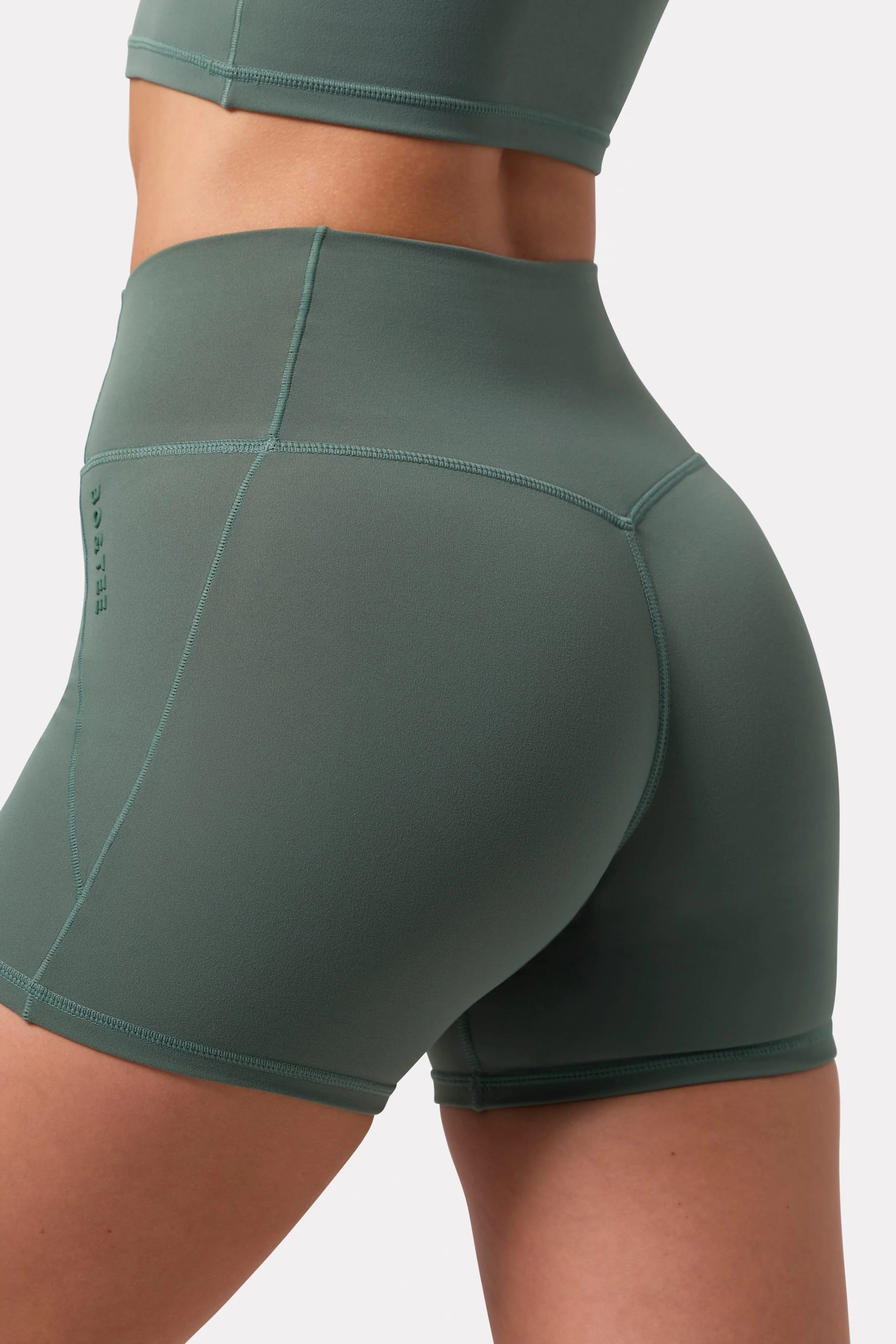 Soft Active High Waist Mini Shorts in Khaki - Image 4