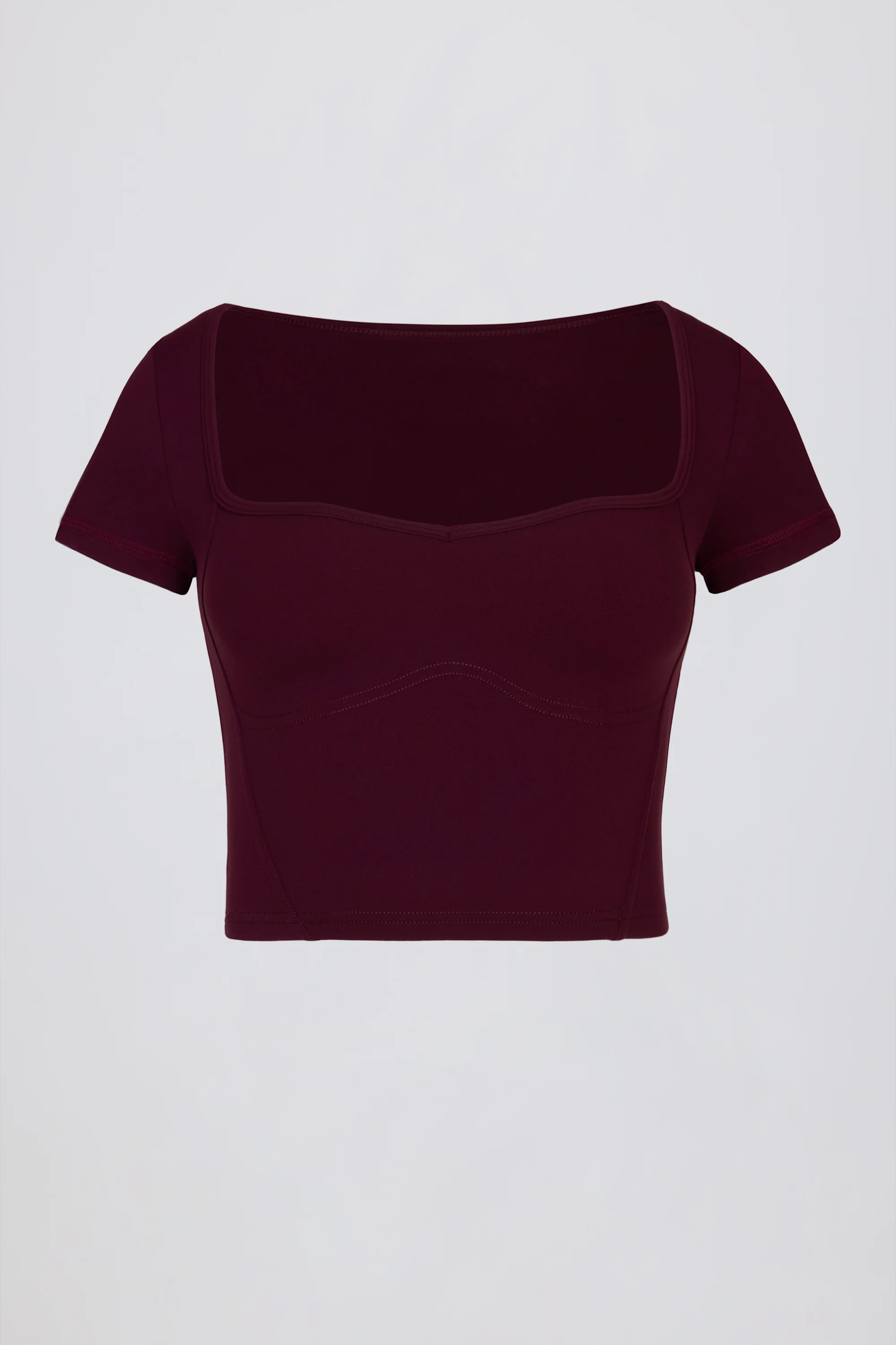 Soft Active Sweetheart-Neck Crop Top in Burgundy - Image 2
