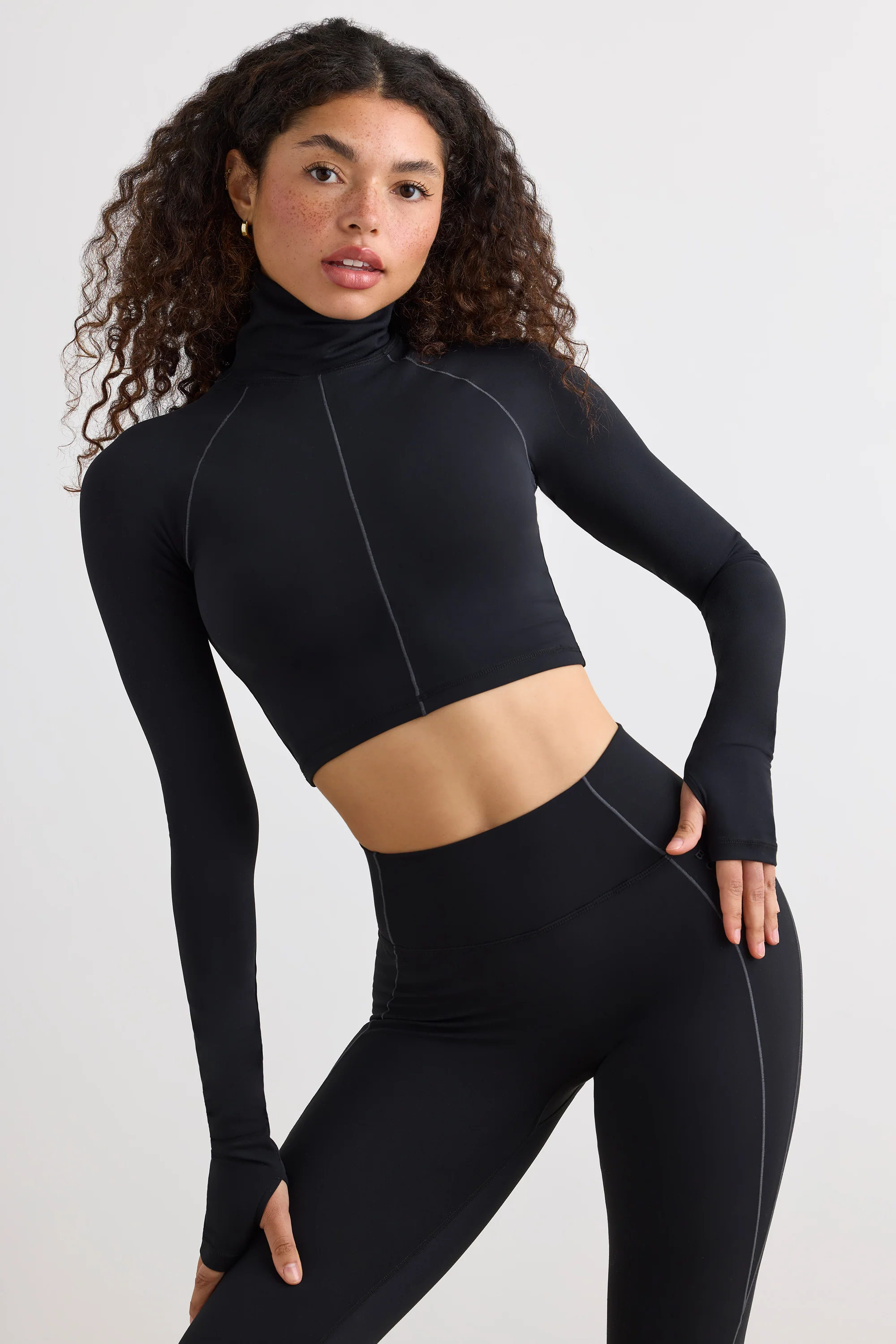 Soft Active Turtleneck Crop Top in Black - Image 4