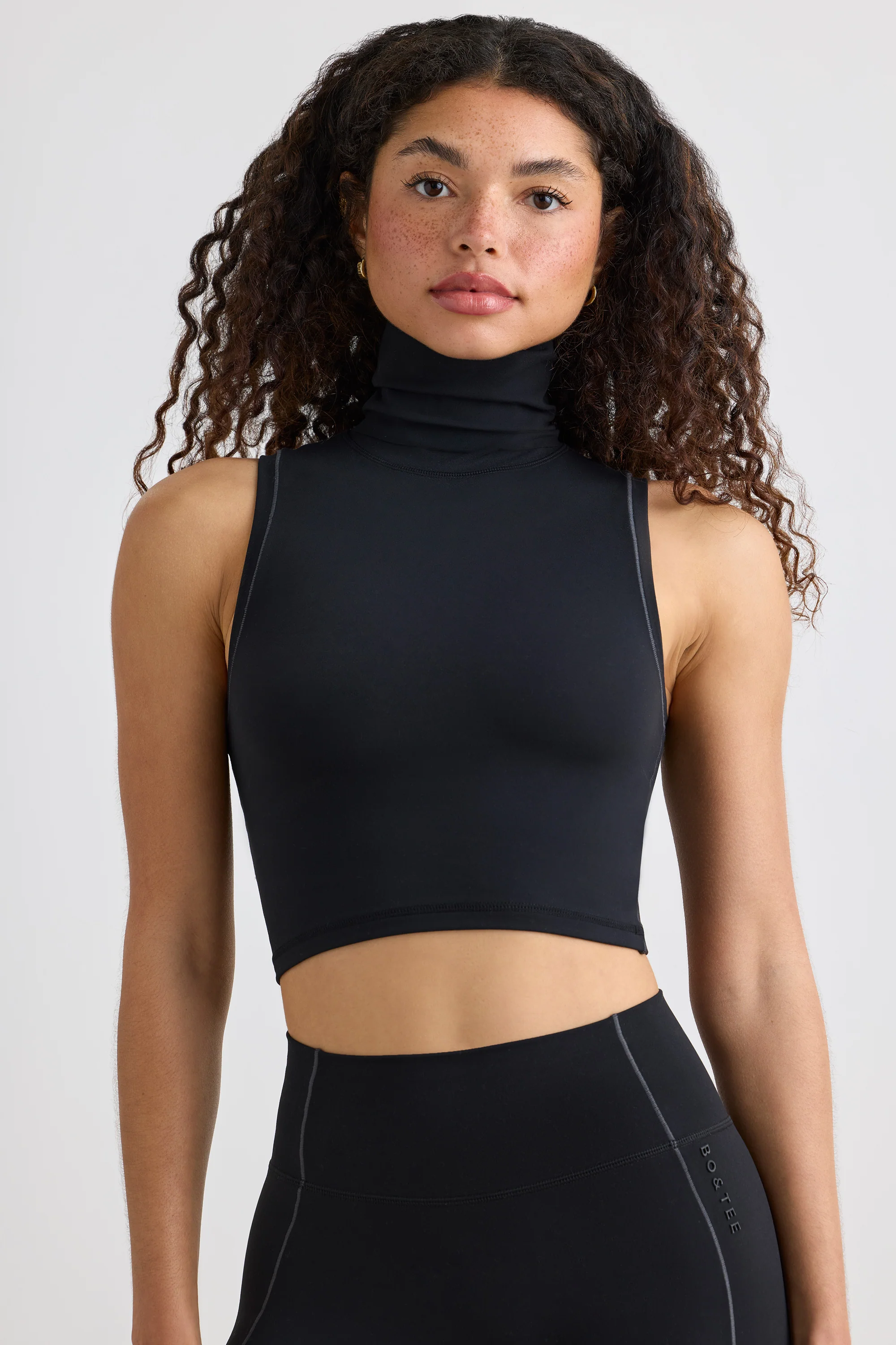 Soft Active Turtleneck Tank Top in Black - Image 6