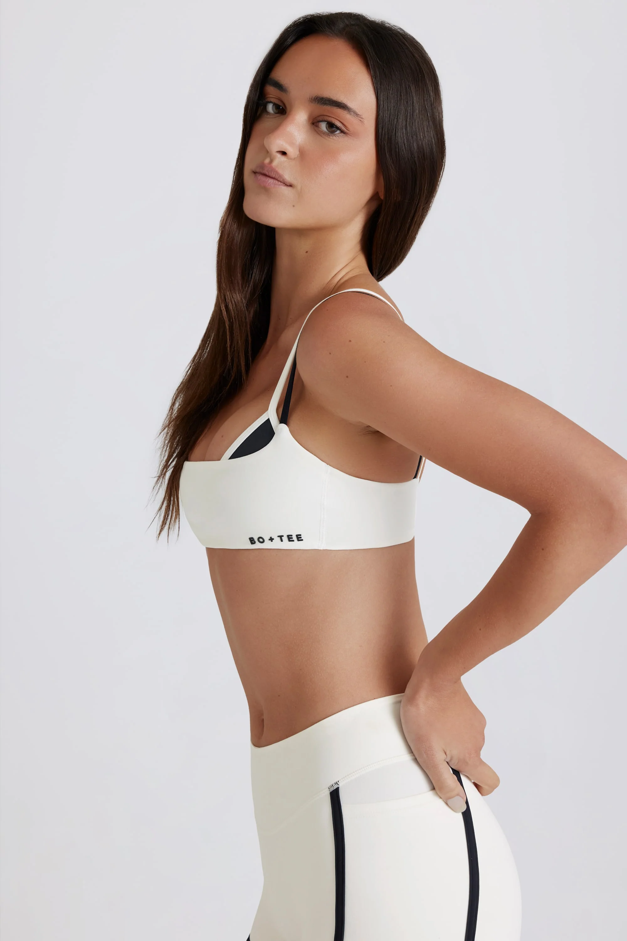 Soft Active Twist-Back Layered Sports Bra in Coconut - Image 3