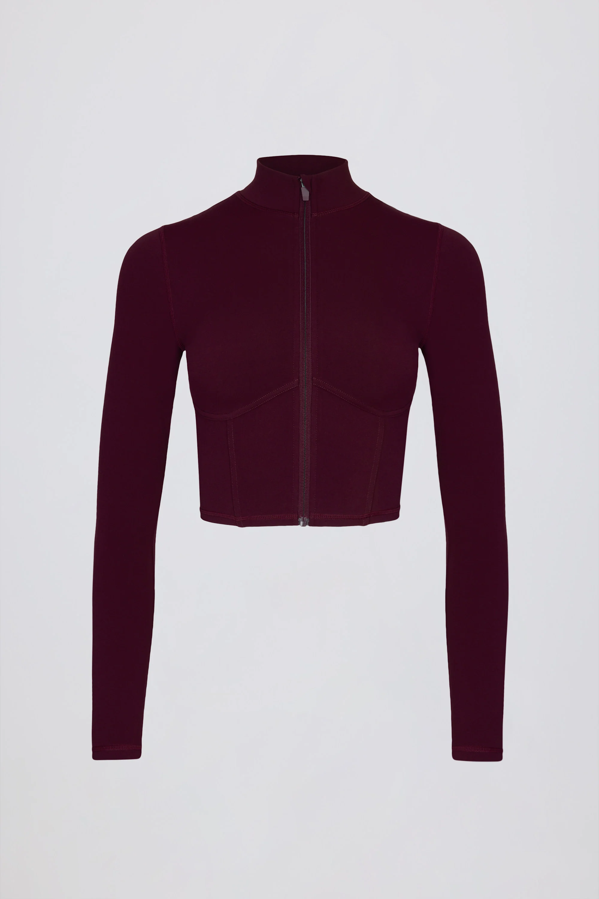Soft Active Zip-Up Cropped Jacket in Burgundy - Image 2