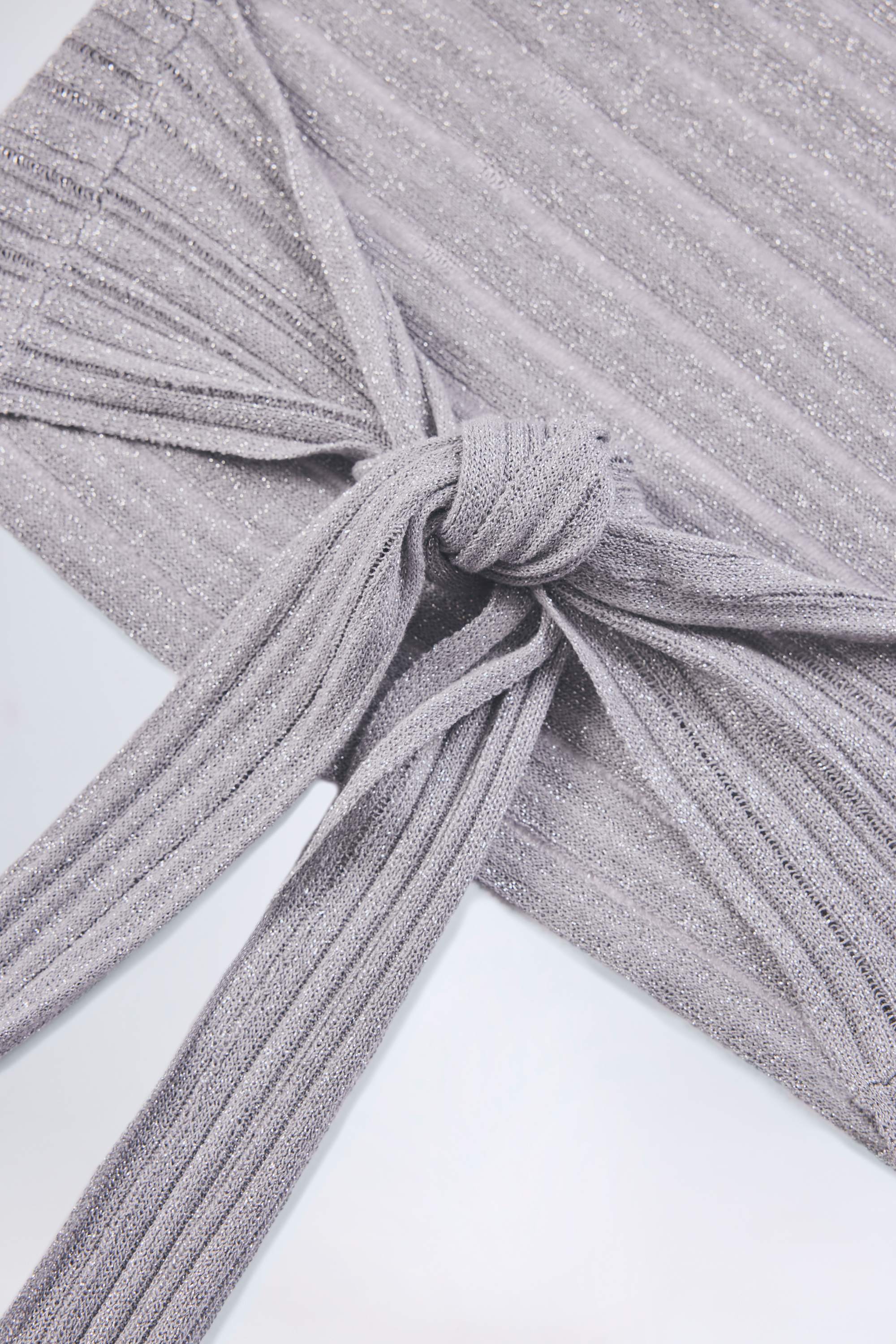 Plunge Halterneck Crop Top in Silver - Image 6