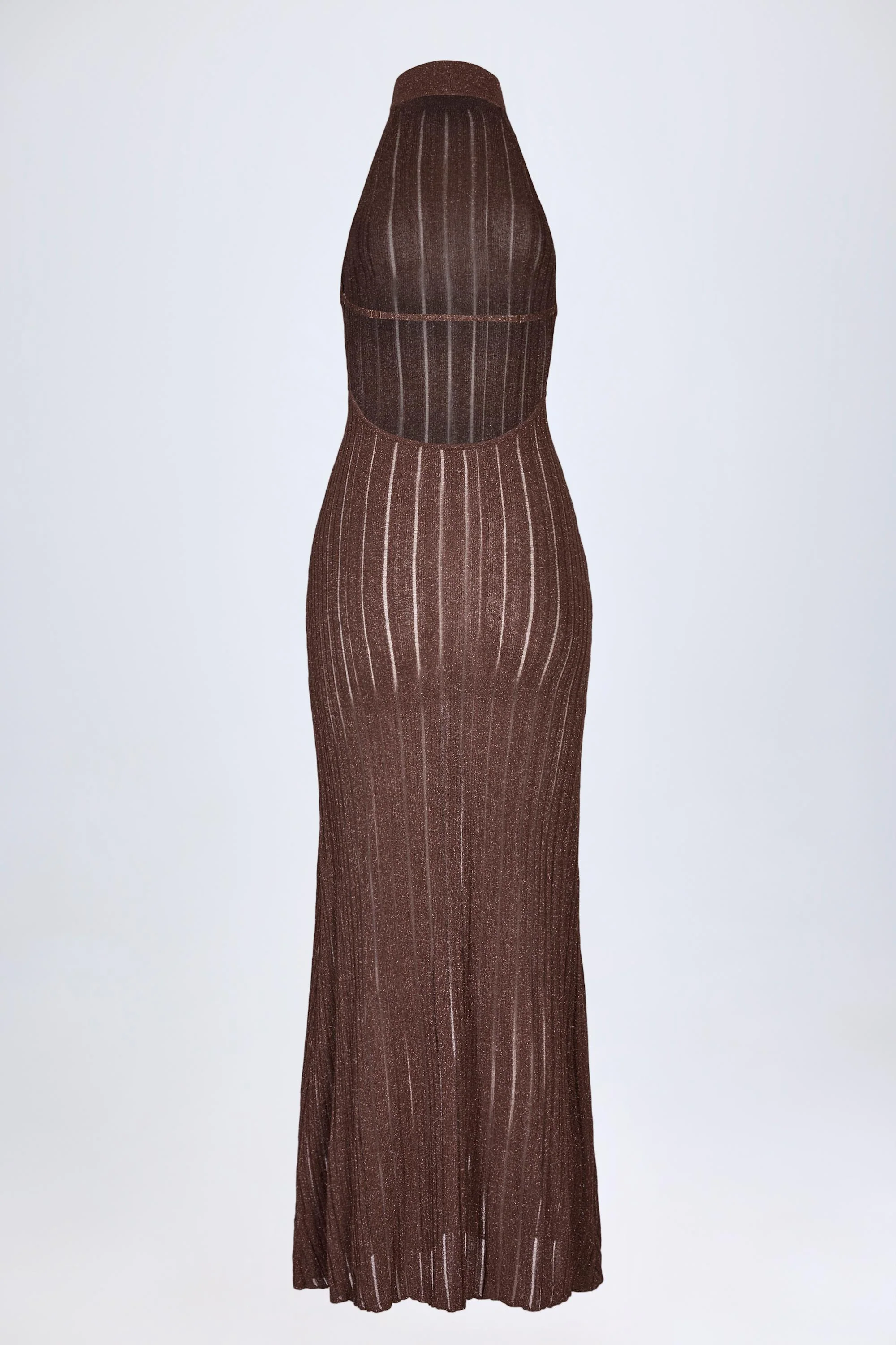 Backless Halterneck Maxi Dress in Bronze - Image 4