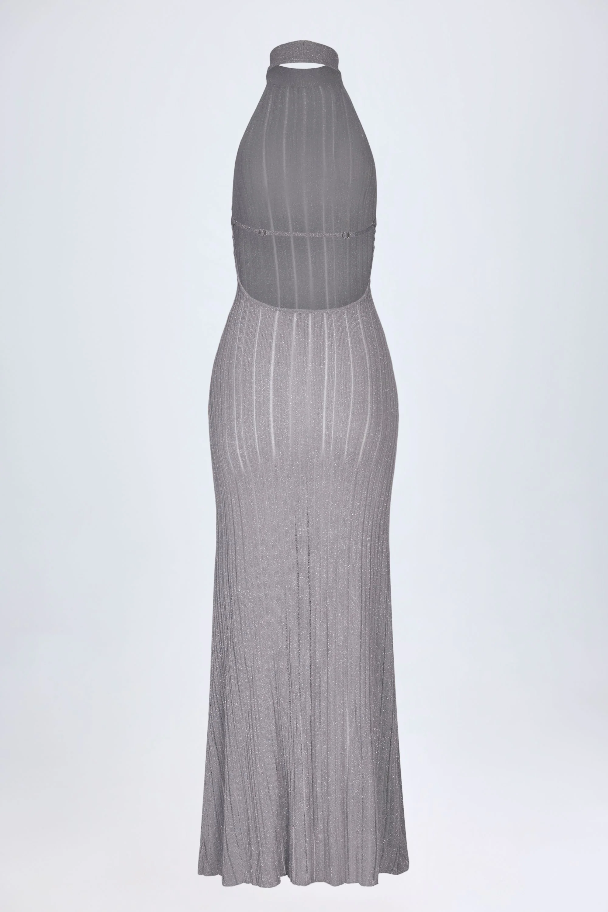 Backless Halterneck Maxi Dress in Silver - Image 4