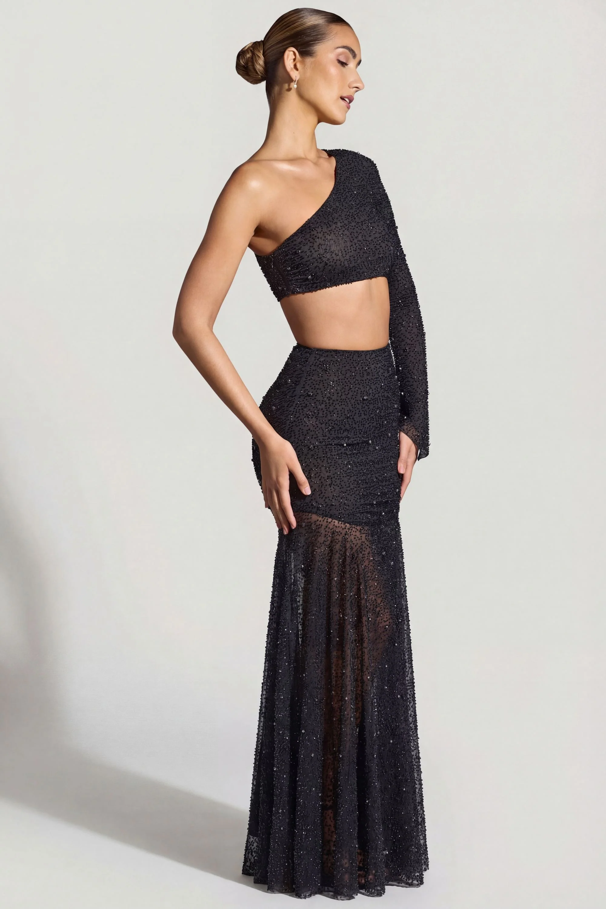 Embellished Handkerchief Hem Skirt in Black - Image 7