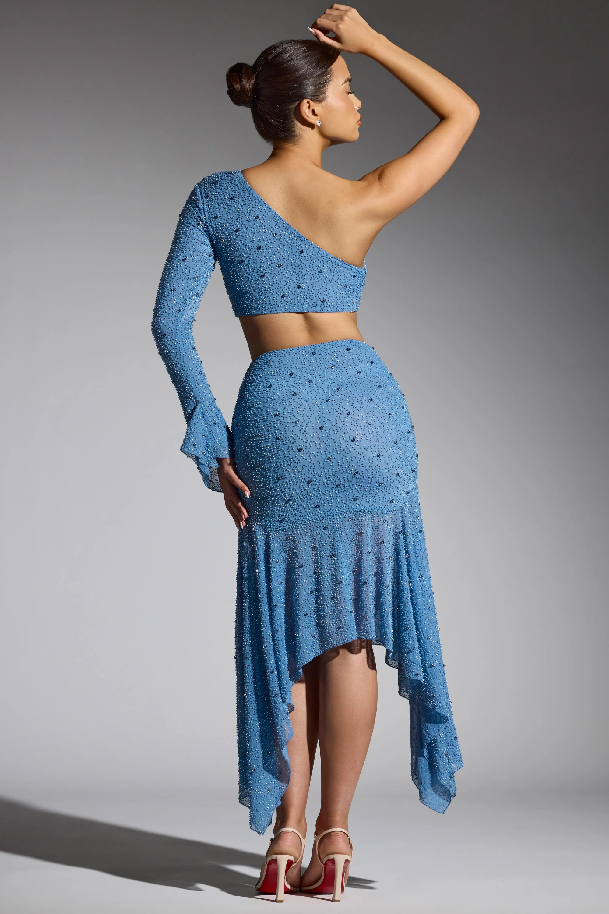 Embellished Handkerchief Hem Skirt in Smokey Blue - Image 7